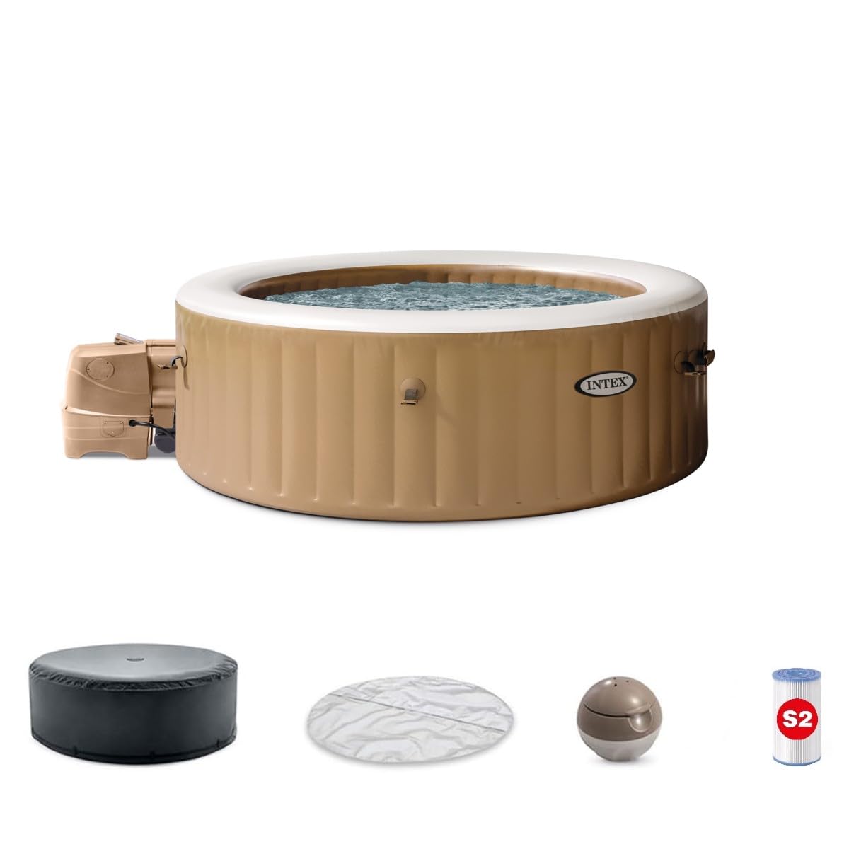 INTEX 28425EH PureSpa Bubble Massage Spa Set Outdoor Inflatable Portable Hot Tub, Includes Energy Efficient Spa Cover, Saltwater System Ready, 4 Person, 77in x 28in