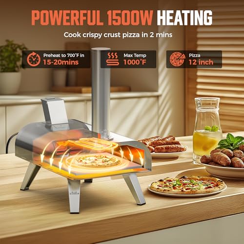 BIG HORN OUTDOORS 12" Multi-Fuel Pizza Oven, Portable Outdoor Pizza Oven, Wood Fired & Propane Gas, Pellet Pizza Maker with Pizza Stone