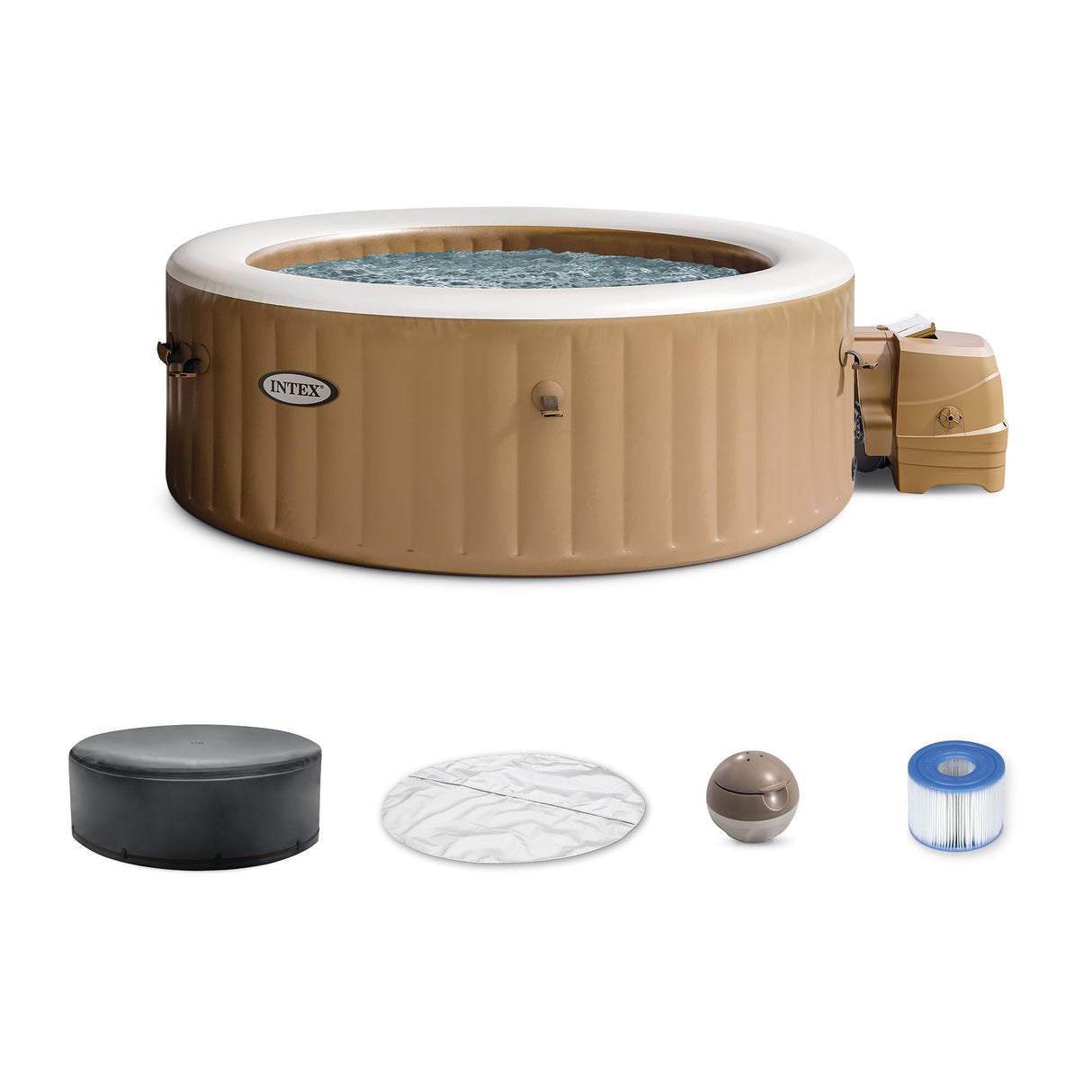 INTEX 28425EH PureSpa Bubble Massage Spa Set Outdoor Inflatable Portable Hot Tub, Includes Energy Efficient Spa Cover, Saltwater System Ready, 4 Person, 77in x 28in