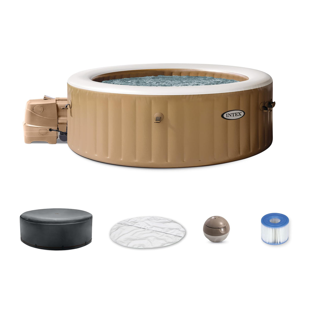INTEX 28425EH PureSpa Bubble Massage Spa Set Outdoor Inflatable Portable Hot Tub, Includes Energy Efficient Spa Cover, Saltwater System Ready, 4 Person, 77in x 28in