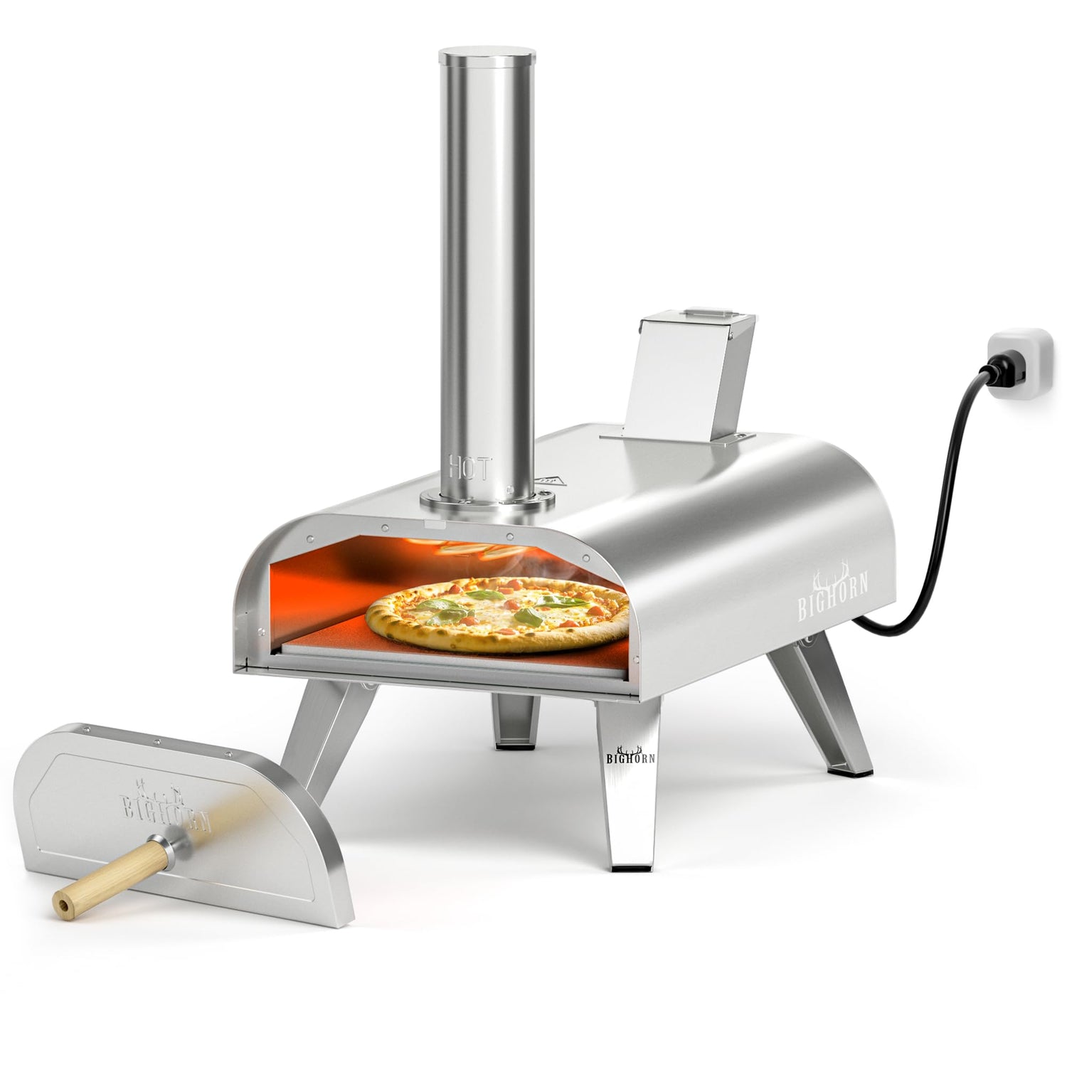 BIG HORN OUTDOORS 12" Multi-Fuel Pizza Oven, Portable Outdoor Pizza Oven, Wood Fired & Propane Gas, Pellet Pizza Maker with Pizza Stone