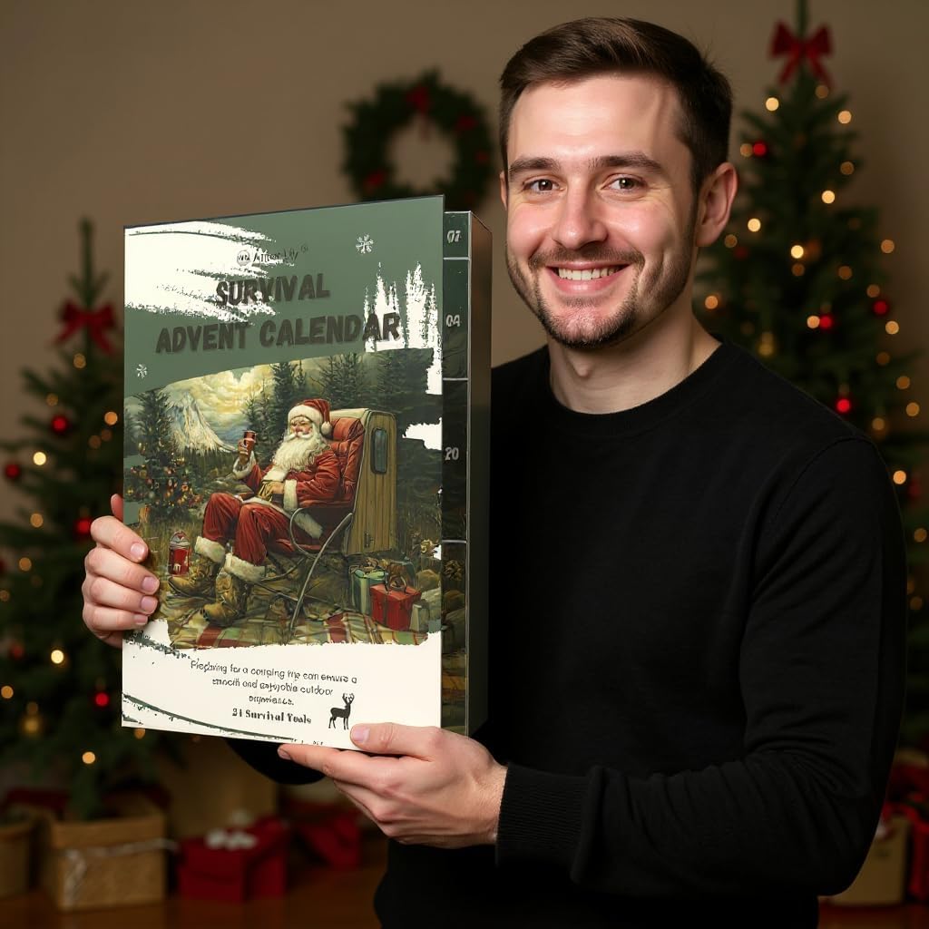 Survival Advent Calendar for Adult Men - Survival Kits Advent Calendar 2025 for Teen 24 Days Christmas Countdown - Xmas Surprise Gifts for Outdoor Adventure