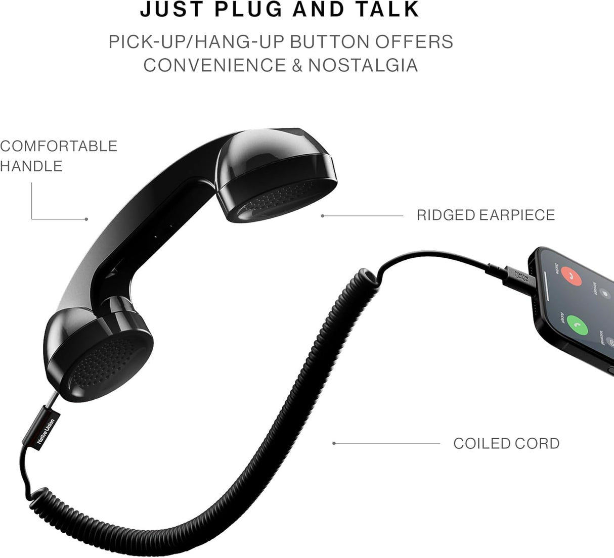 Native Union Pop Phone – Retro Telephone Handset with Mic & Speaker, USB-C for iPhone, iPad, Laptop, Tablet, Samsung S25, Flip 7, Fold 7 – Hybrid Work, Calls, Video Conferences, Meetings (Black)
