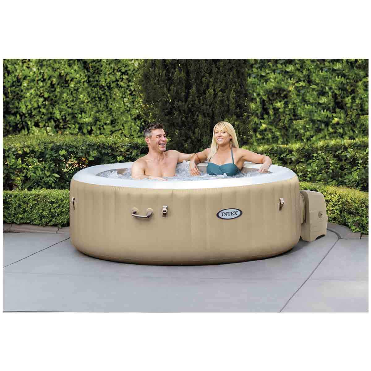 INTEX 28425EH PureSpa Bubble Massage Spa Set Outdoor Inflatable Portable Hot Tub, Includes Energy Efficient Spa Cover, Saltwater System Ready, 4 Person, 77in x 28in