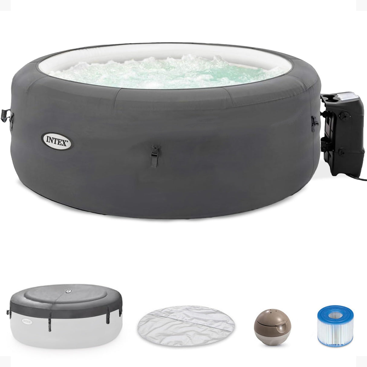 INTEX 28483E SimpleSpa Inflatable Hot Tub 4 Person Bubble Massage Spa: Includes Insulated Cover – Built-in QuickFill Inflation – Soothing Jets – 77" x 26"