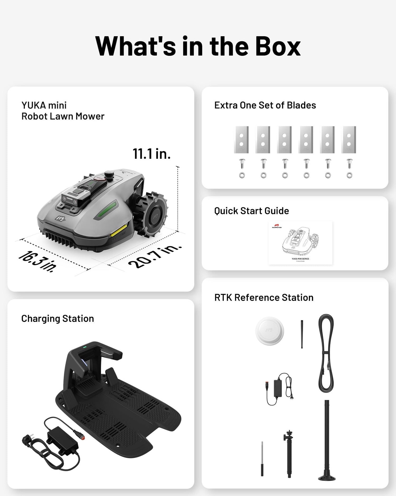 YUKA Mini 500H Robotic Lawn Mower Reception 0.12 Acre,Max. 0.17 Acre, Ultrasense AI Vision+ RTK Positioning, Auto Mapping, App Control, 50% Slope, Cutting Height 2''~3.5'', 15 Mowing Zones