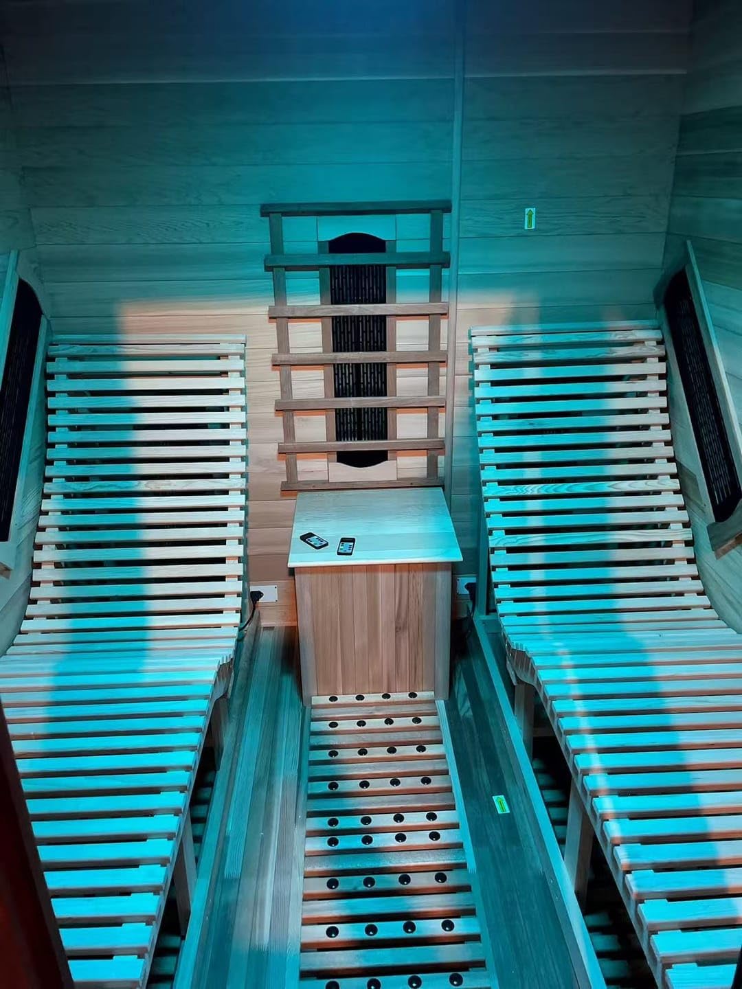 ZONEMEL Infrared 2 Person Wooden Sauna Room with Recliner, Red Cedar Luxury Indoor Sauna with 10 Heating Panels, Oxygen Bar, 3400 Watt, Full Spectrum Infrared Therapy Wood Dry Heat Sauna, 220V