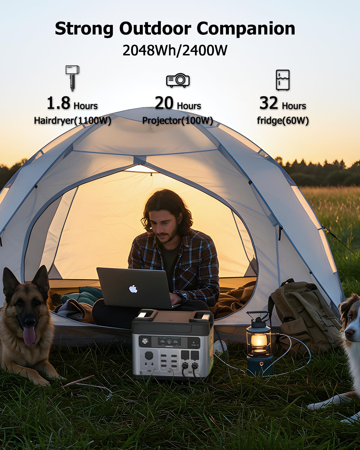 OUKITEL P2001 PLUS 2400W Portable Power Station, 2048Wh Large Capacity Solar Generator with 200W Solar Panel,LiFePO4 (LFP) Battery, AC/DC BMS Emergency Power Station for Home Backup, Camping