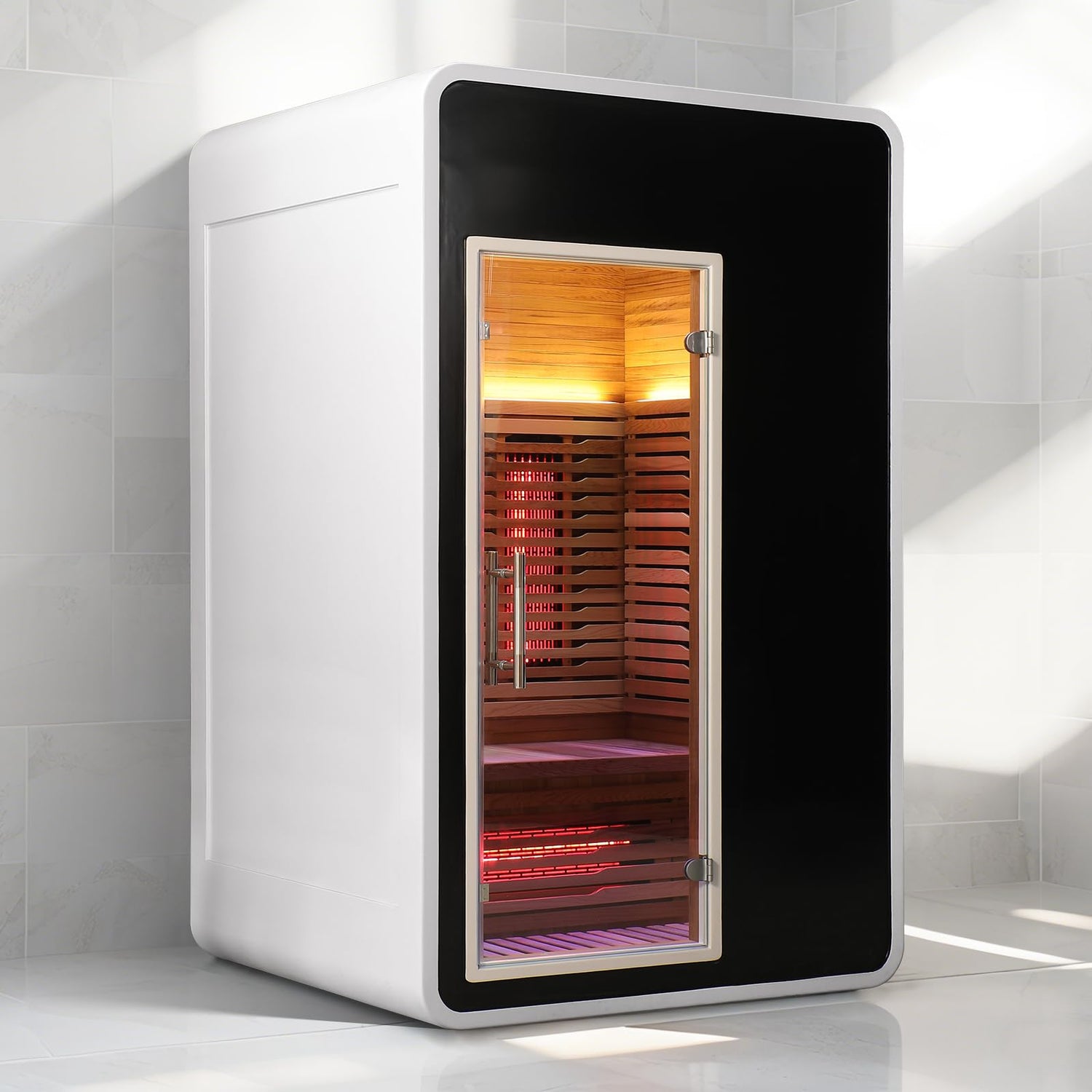 2 Person Infrared Sauna for Home,Canadian Cedar Outdoor Wooden Dry Sauna with Rapid Heating Tubes&Carbon Plate,LCD Control Panel and Tempered Glass Door (2-Person)