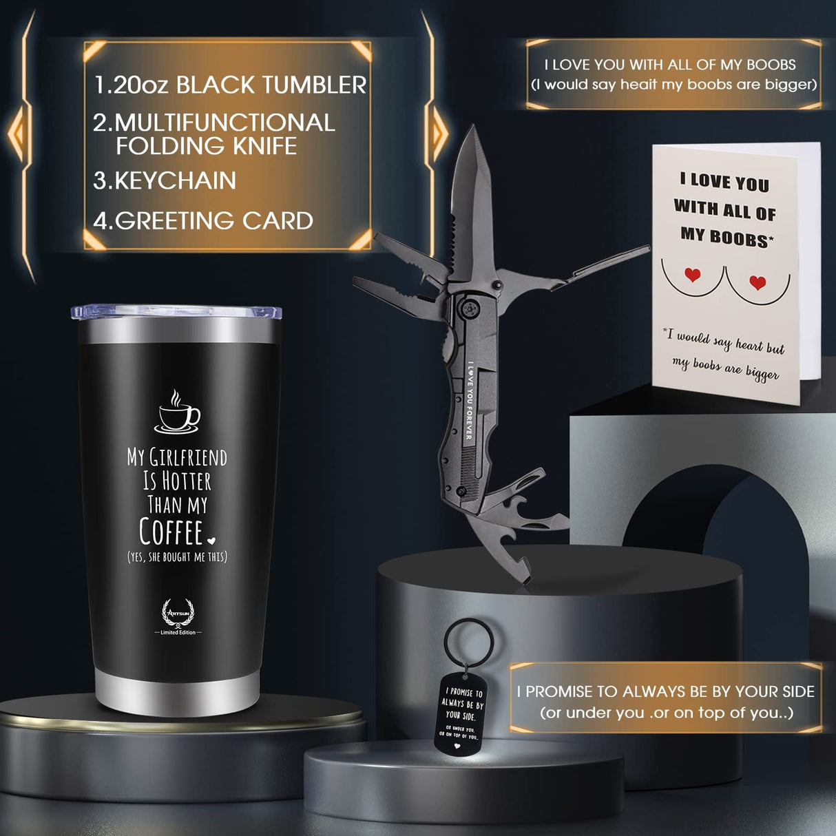Gifts for Men - 6-in-1 Gift Set with Stainless Steel Tumbler,Multi-Tool Knife,LED Gloves & Tool Pen Keepsake Box | Last Minute Birthday, Father's Day Anniversary Box Gifts for Dad,Husband
