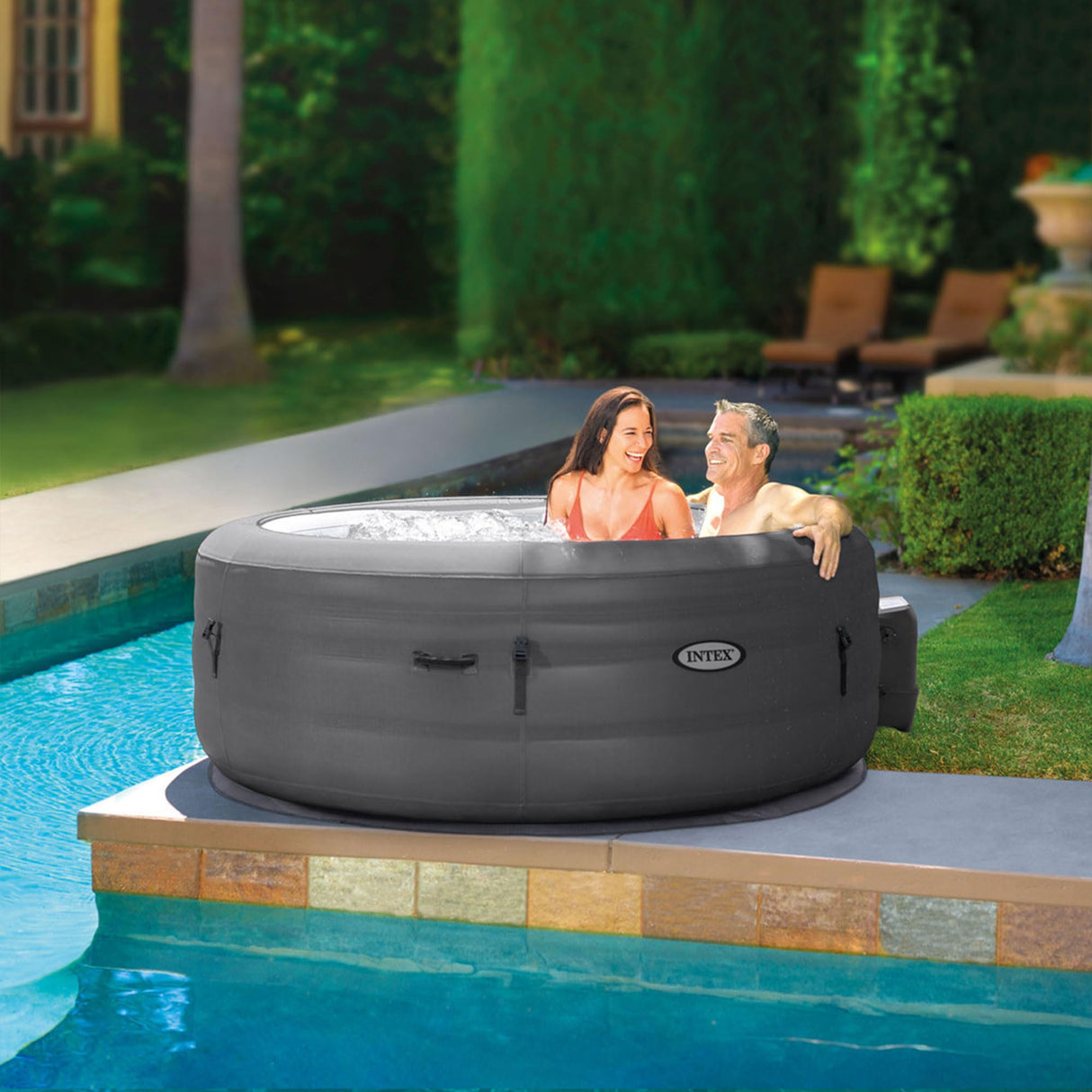INTEX 28483E SimpleSpa Inflatable Hot Tub 4 Person Bubble Massage Spa: Includes Insulated Cover – Built-in QuickFill Inflation – Soothing Jets – 77" x 26"