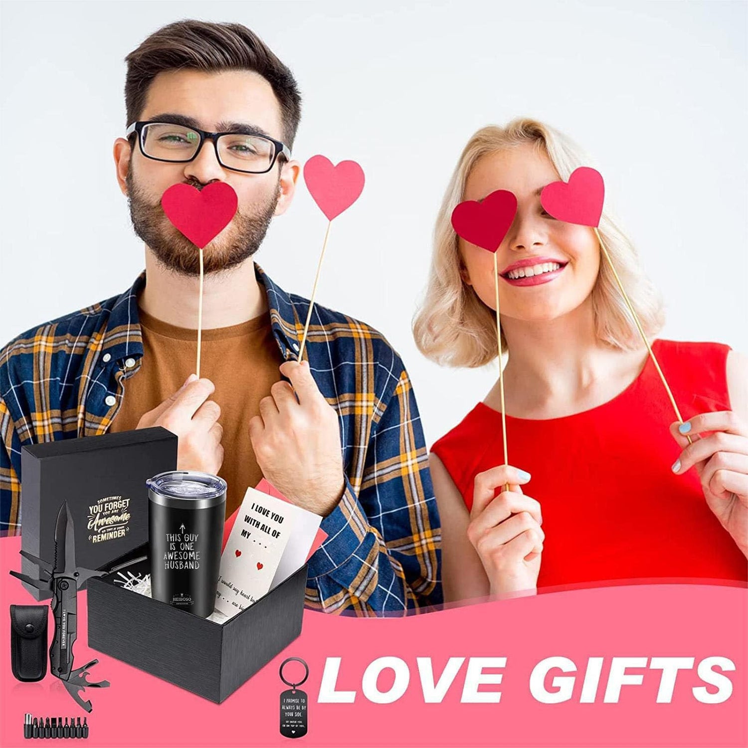 Gifts for Men - 6-in-1 Gift Set with Stainless Steel Tumbler,Multi-Tool Knife,LED Gloves & Tool Pen Keepsake Box | Last Minute Birthday, Father's Day Anniversary Box Gifts for Dad,Husband