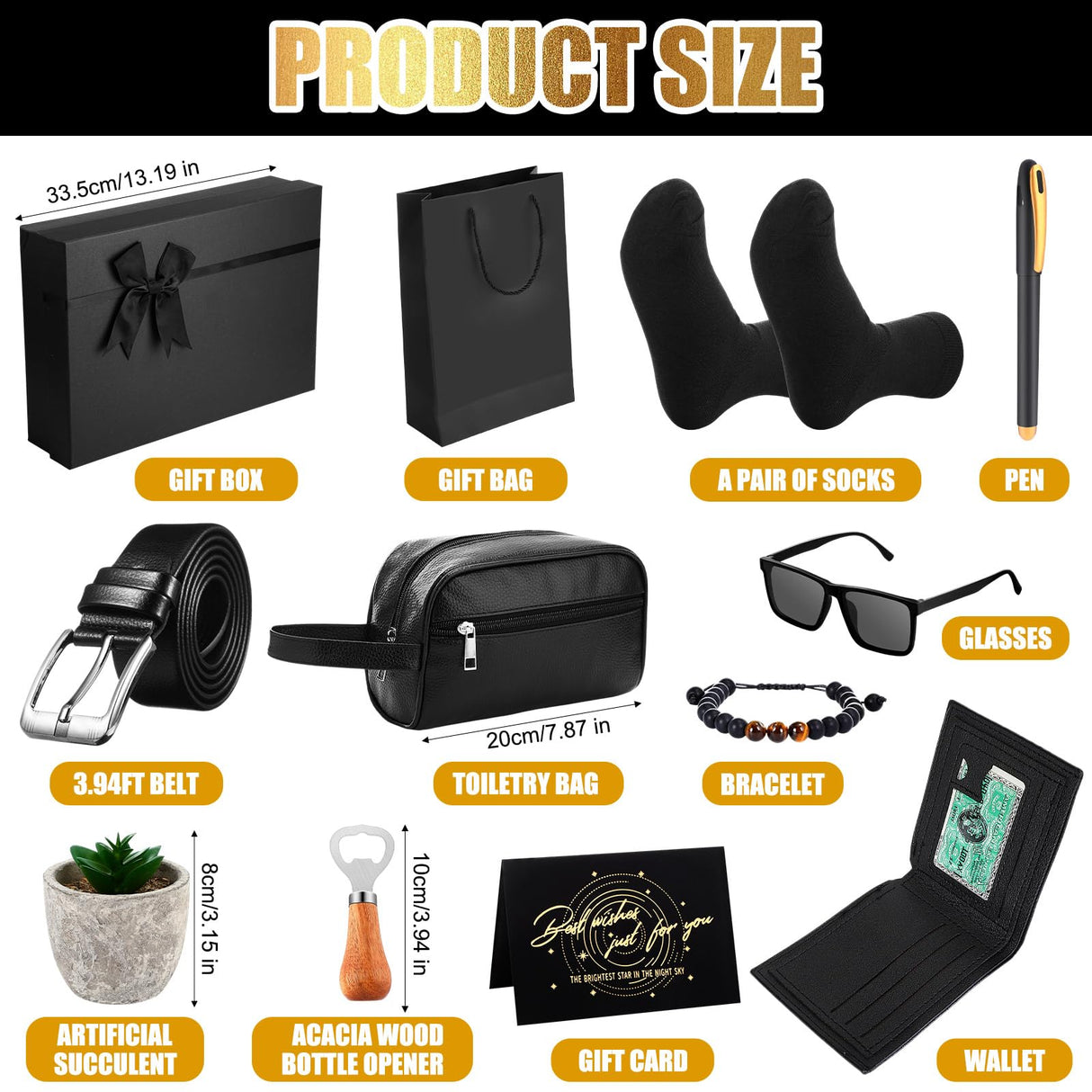 Skylety 13 Pcs Birthday Gifts Baskets for Men Gift for Men Birthday Gift Box 16 oz Tumblers Wallet Toiletry Bag Belt Sock Bottle Opener Bracelet Glasses Keychain for Dad Boyfriend Husband