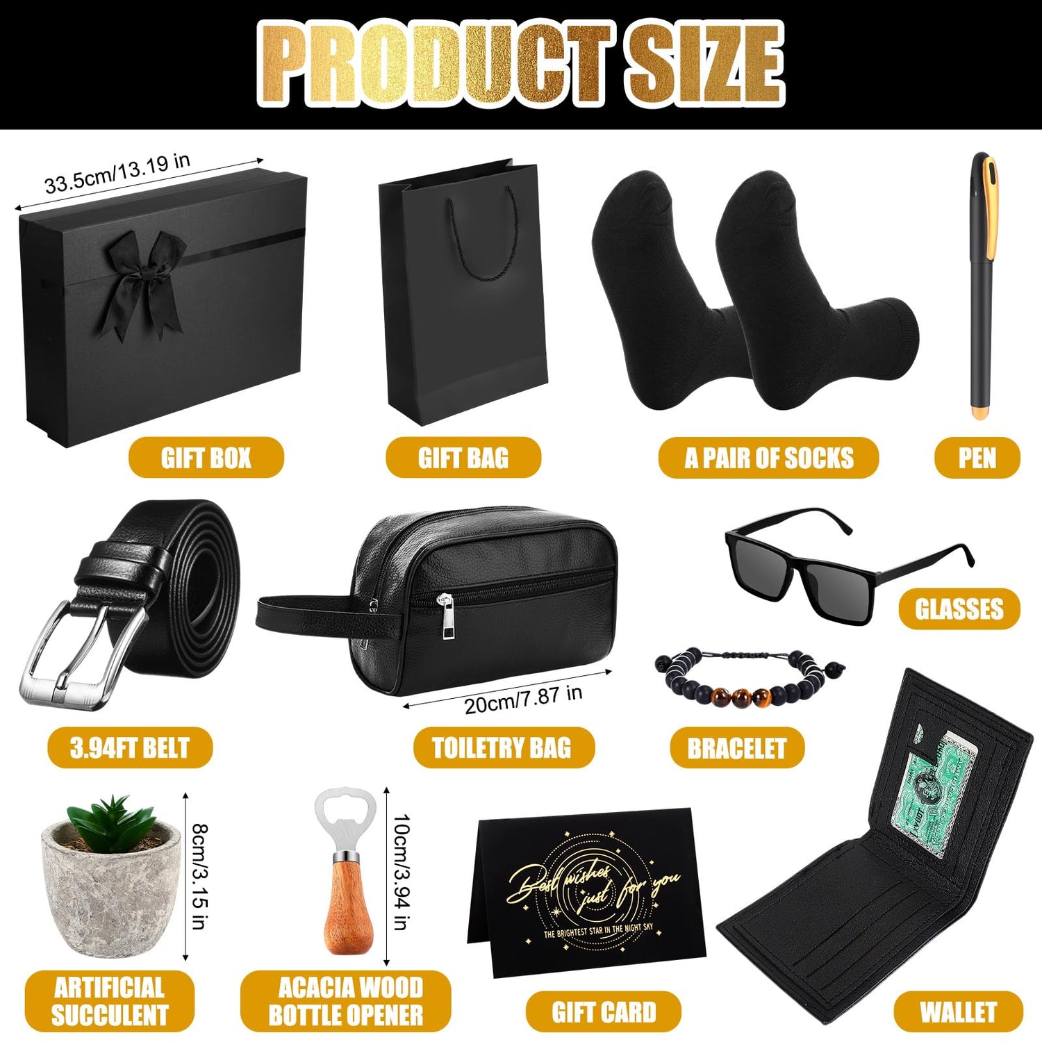 Skylety 13 Pcs Birthday Gifts Baskets for Men Gift for Men Birthday Gift Box 16 oz Tumblers Wallet Toiletry Bag Belt Sock Bottle Opener Bracelet Glasses Keychain for Dad Boyfriend Husband