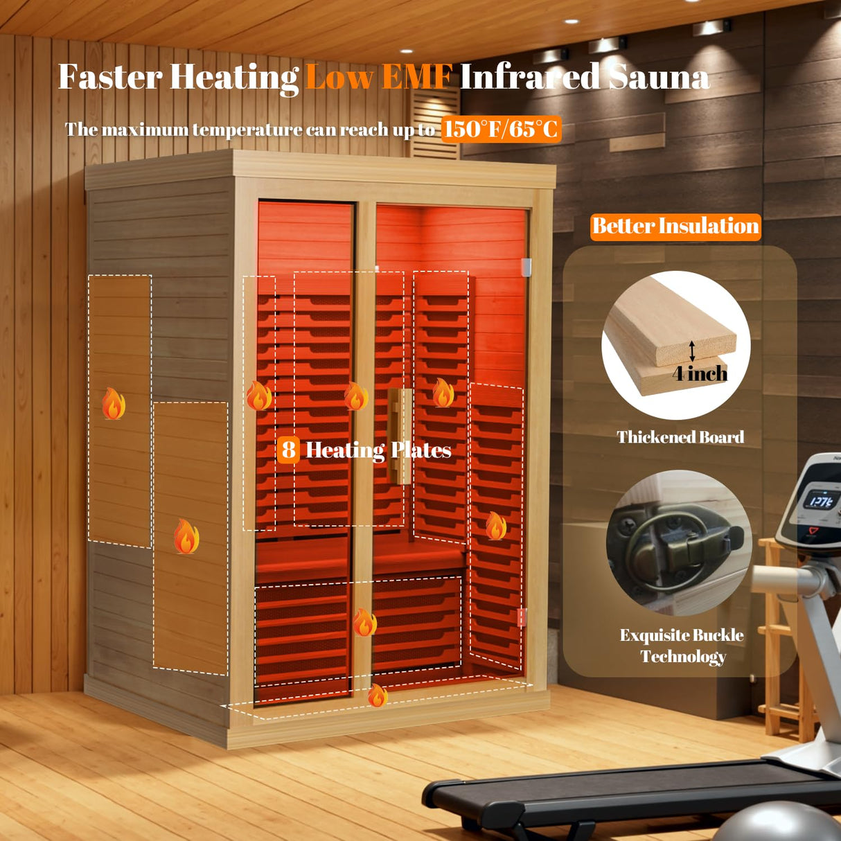 Far Infrared Wooden Sauna Low EMF- 2 Person Personal Sauna for Home Use, Full Spectrum Infrared Sauna, Dual Tempered Glass & Bluetooth Speakers - Indoor Sauna 2000W, Wood Color