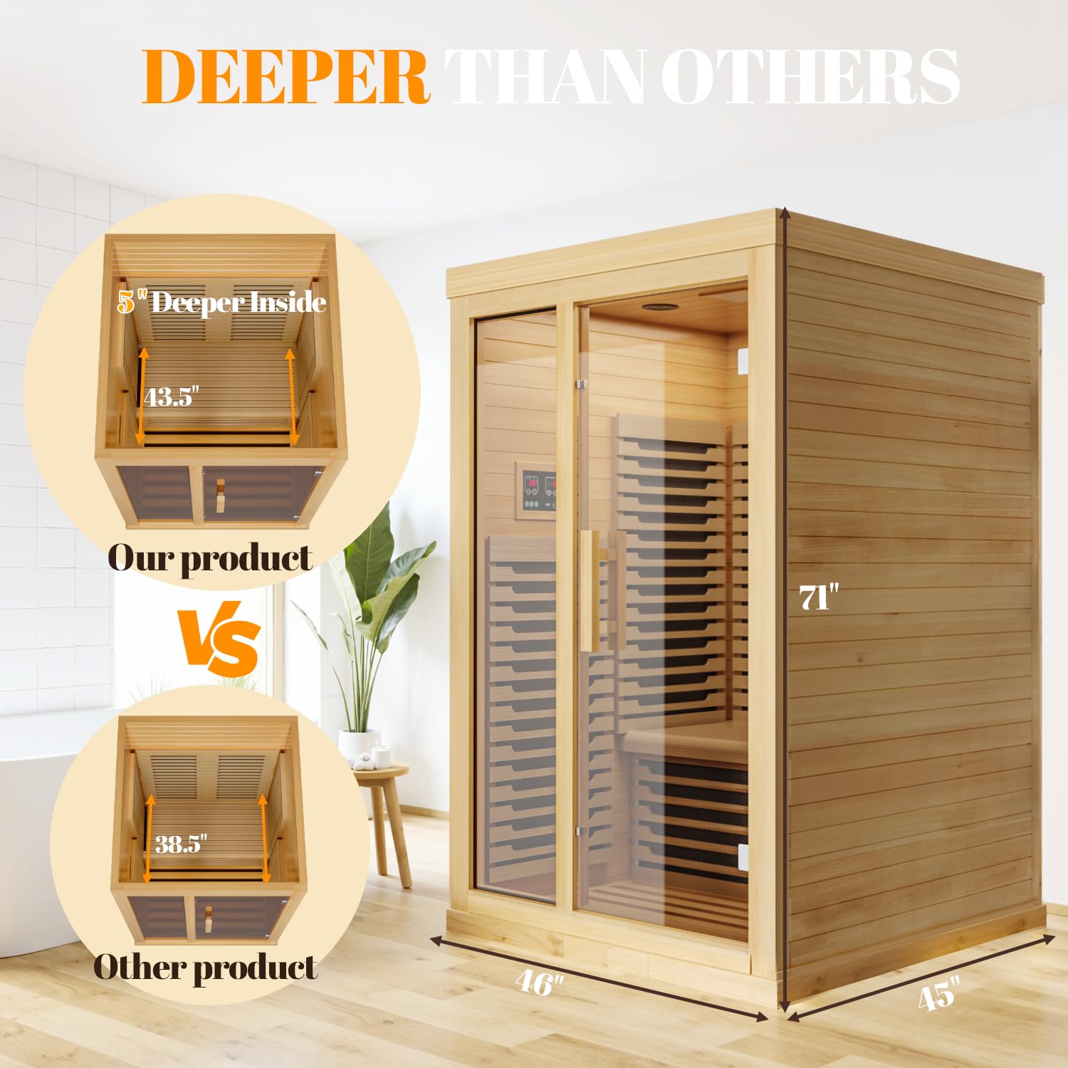 Far Infrared Wooden Sauna Low EMF- 2 Person Personal Sauna for Home Use, Full Spectrum Infrared Sauna, Dual Tempered Glass & Bluetooth Speakers - Indoor Sauna 2000W, Wood Color