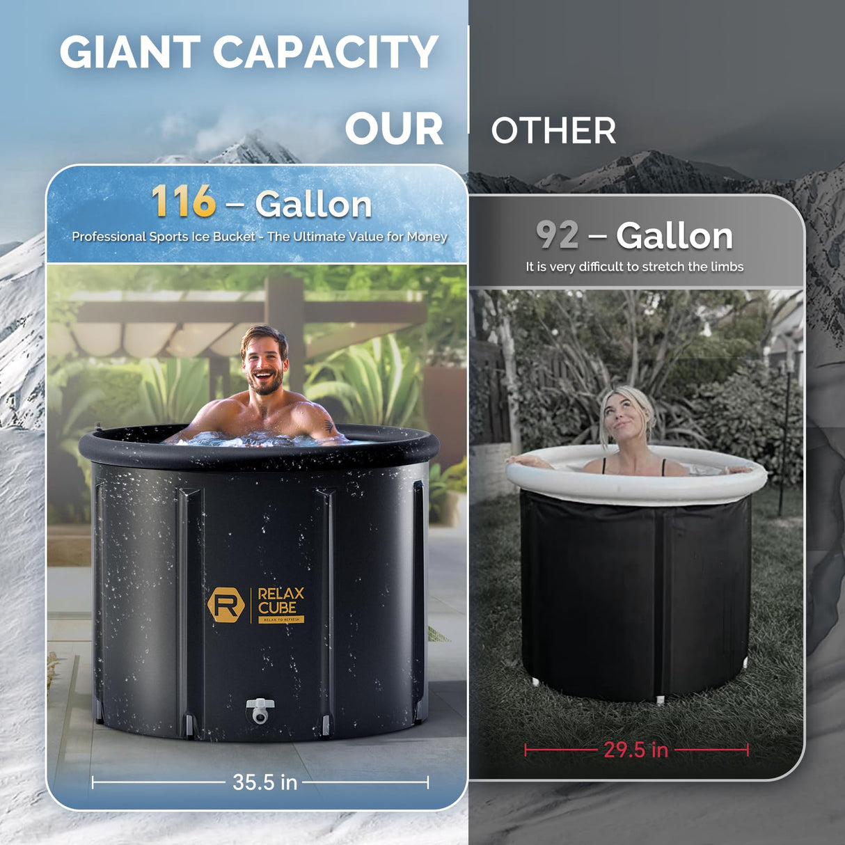Ice Bath Tub for Athletes, 116 Gal XL Cold Plunge Tub for Recovery and Cold Water Therapy, Portable Multiple Layered Ice Pod Barrel for Outdoor, Inflatable Icebath Tub at Home