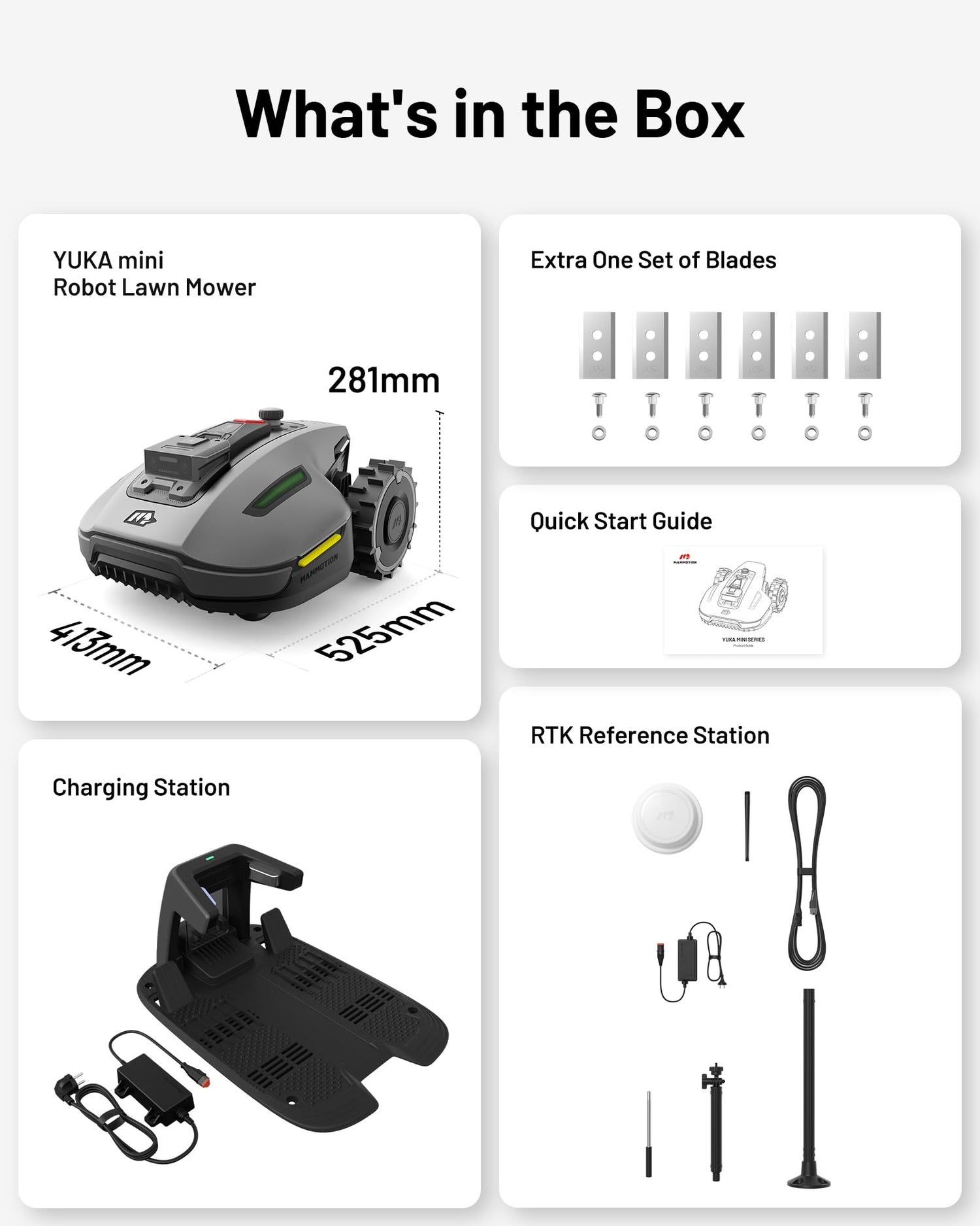 YUKA Mini 500H Robotic Lawn Mower Reception 0.12 Acre,Max. 0.17 Acre, Ultrasense AI Vision+ RTK Positioning, Auto Mapping, App Control, 50% Slope, Cutting Height 2''~3.5'', 15 Mowing Zones