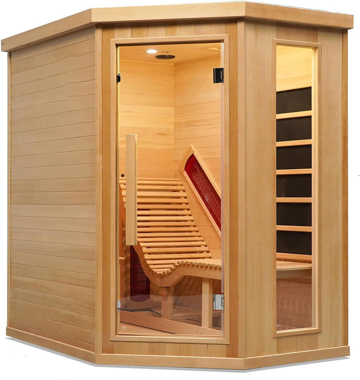 ZONEMEL Infrared 2 Person Wooden Sauna Room with Recliner, Red Cedar Luxury Indoor Sauna with 10 Heating Panels, Oxygen Bar, 3400 Watt, Full Spectrum Infrared Therapy Wood Dry Heat Sauna, 220V