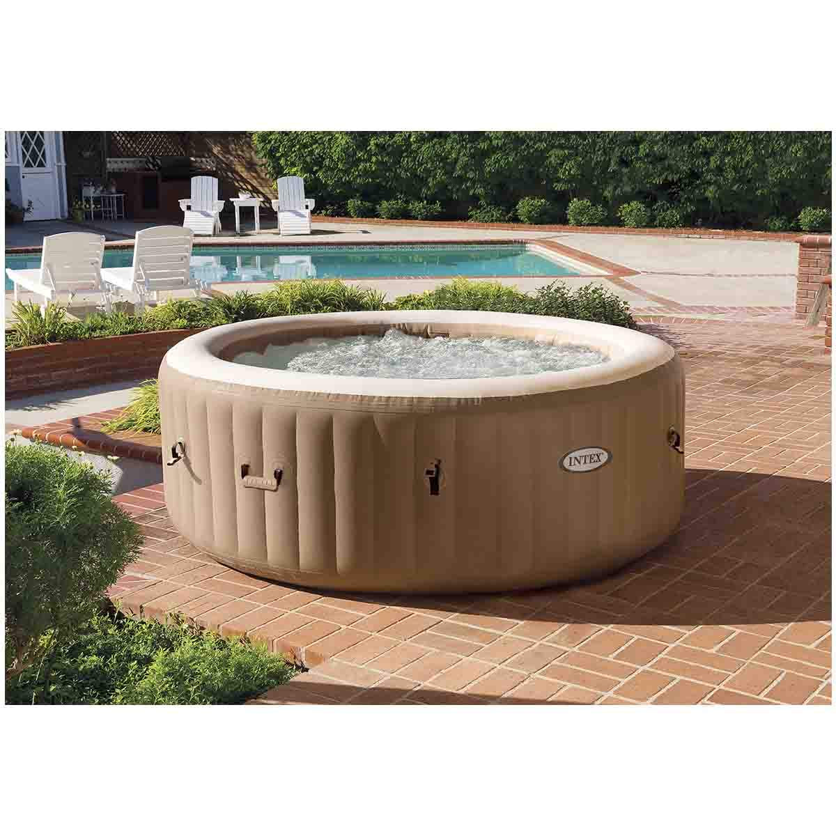 INTEX 28425EH PureSpa Bubble Massage Spa Set Outdoor Inflatable Portable Hot Tub, Includes Energy Efficient Spa Cover, Saltwater System Ready, 4 Person, 77in x 28in