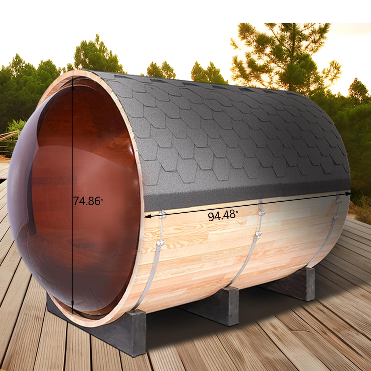 ZONEMEL Infrared 2 Person Wooden Sauna Room with Recliner, Red Cedar Luxury Indoor Sauna with 10 Heating Panels, Oxygen Bar, 3400 Watt, Full Spectrum Infrared Therapy Wood Dry Heat Sauna, 220V