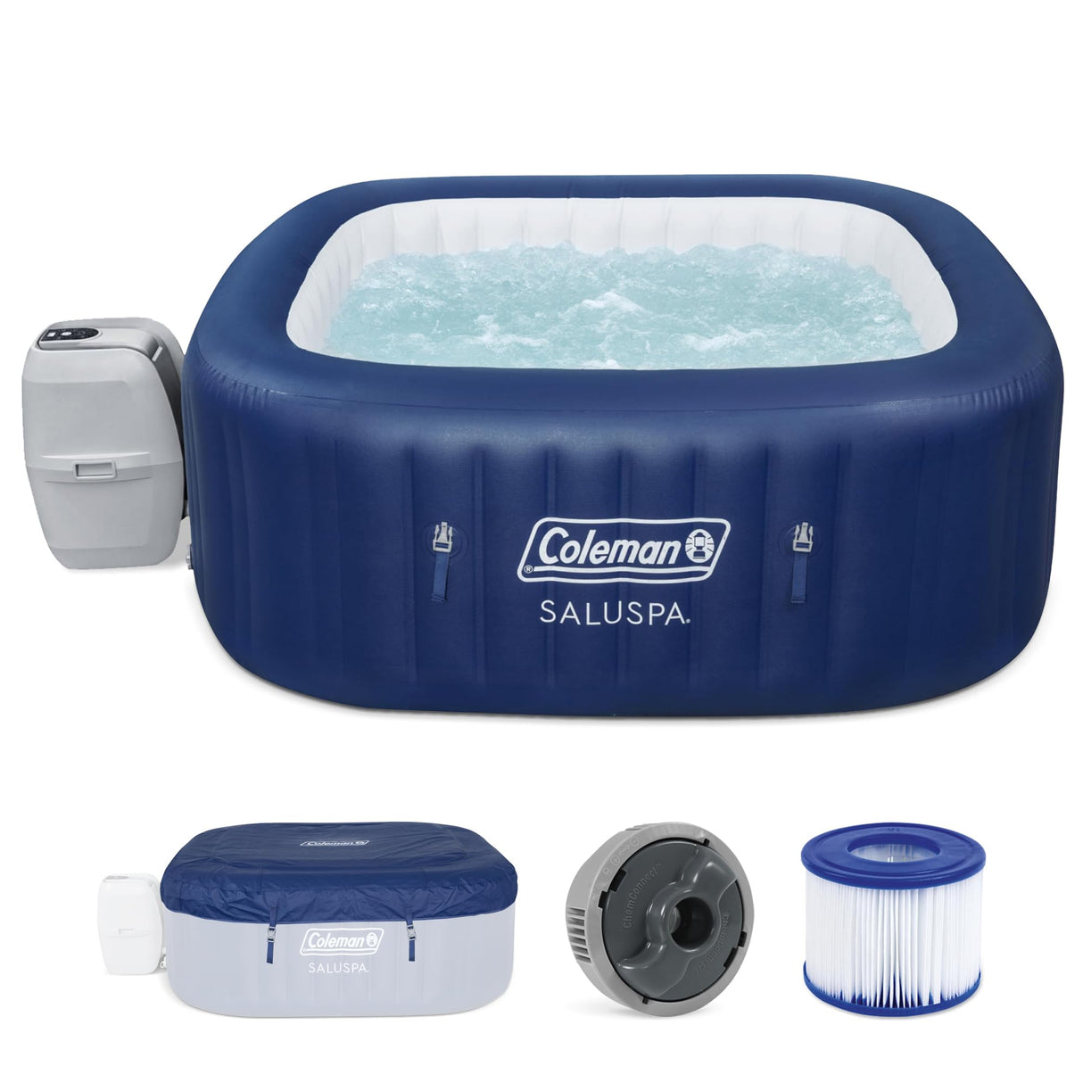 Coleman Hawaii AirJet Large Square 4 to 6 Person Inflatable Hot Tub Portable Outdoor Spa with 140 AirJets and EnergySense Cover, Grey