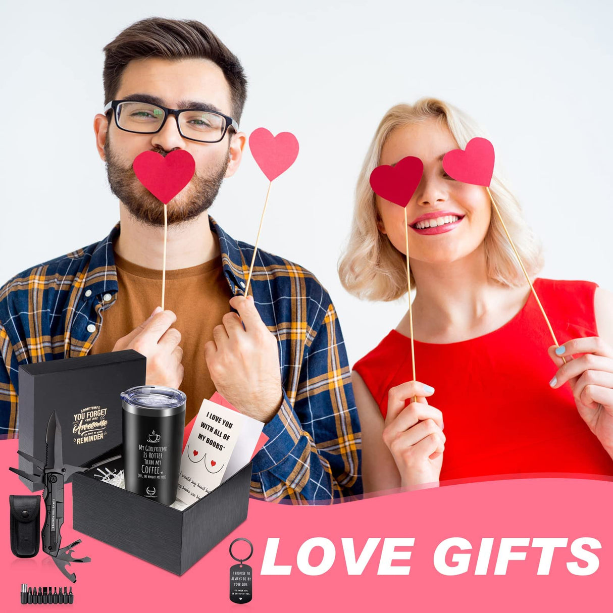 Gifts for Men - 6-in-1 Gift Set with Stainless Steel Tumbler,Multi-Tool Knife,LED Gloves & Tool Pen Keepsake Box | Last Minute Birthday, Father's Day Anniversary Box Gifts for Dad,Husband