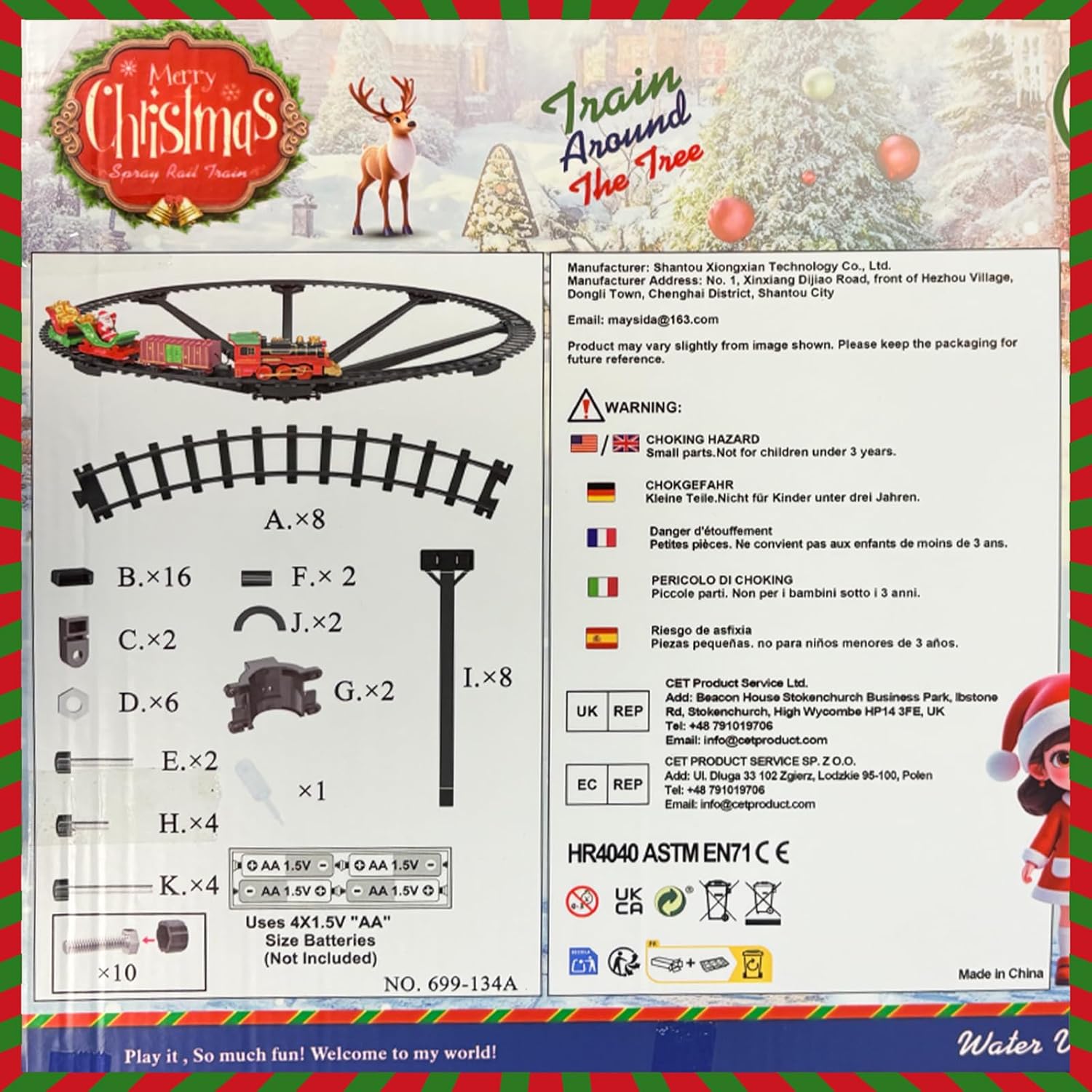 Hanging Christmas Train Set with Light/Smoke/Sound/Music, Toy Train Set Around Under The Christmas Tree, Christmas Toys Gift with Santa Claus, Christmas Tree Train Set for Toddlers Kids 2-4 3-5 4-8
