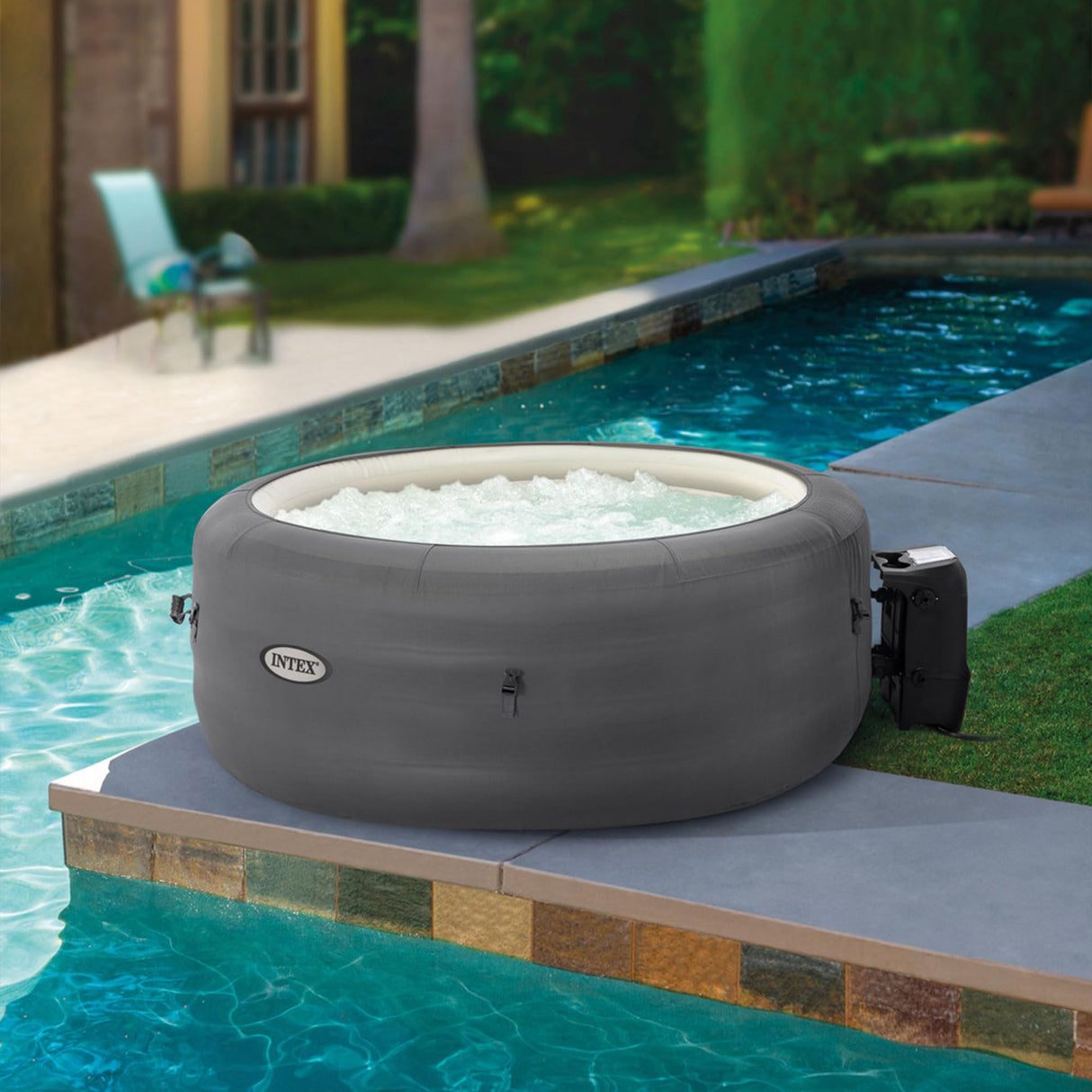 INTEX 28483E SimpleSpa Inflatable Hot Tub 4 Person Bubble Massage Spa: Includes Insulated Cover – Built-in QuickFill Inflation – Soothing Jets – 77" x 26"