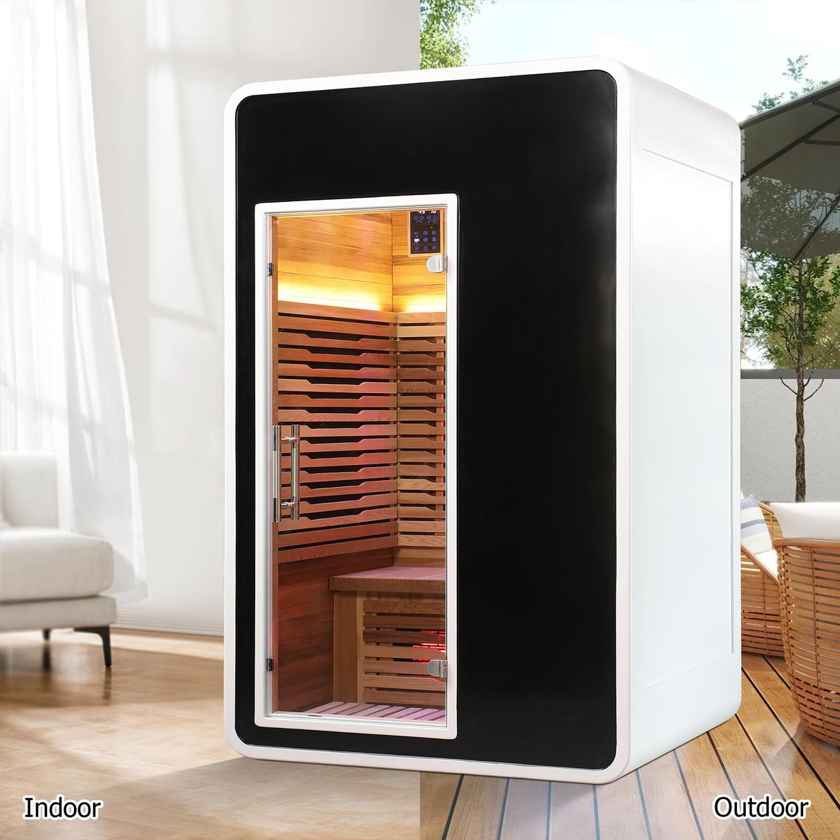 2 Person Infrared Sauna for Home,Canadian Cedar Outdoor Wooden Dry Sauna with Rapid Heating Tubes&Carbon Plate,LCD Control Panel and Tempered Glass Door (2-Person)