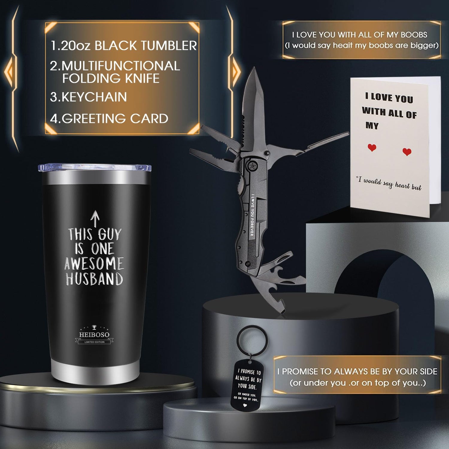 Gifts for Men - 6-in-1 Gift Set with Stainless Steel Tumbler,Multi-Tool Knife,LED Gloves & Tool Pen Keepsake Box | Last Minute Birthday, Father's Day Anniversary Box Gifts for Dad,Husband