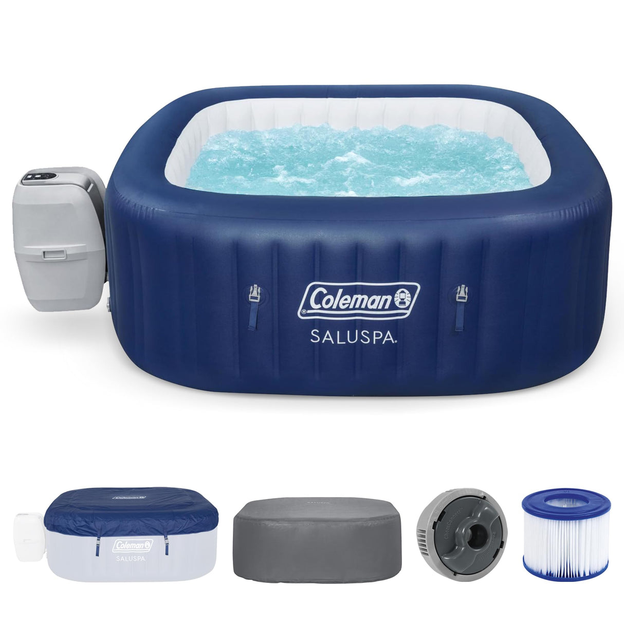 Coleman Hawaii AirJet Large Square 4 to 6 Person Inflatable Hot Tub Portable Outdoor Spa with 140 AirJets and EnergySense Cover, Grey
