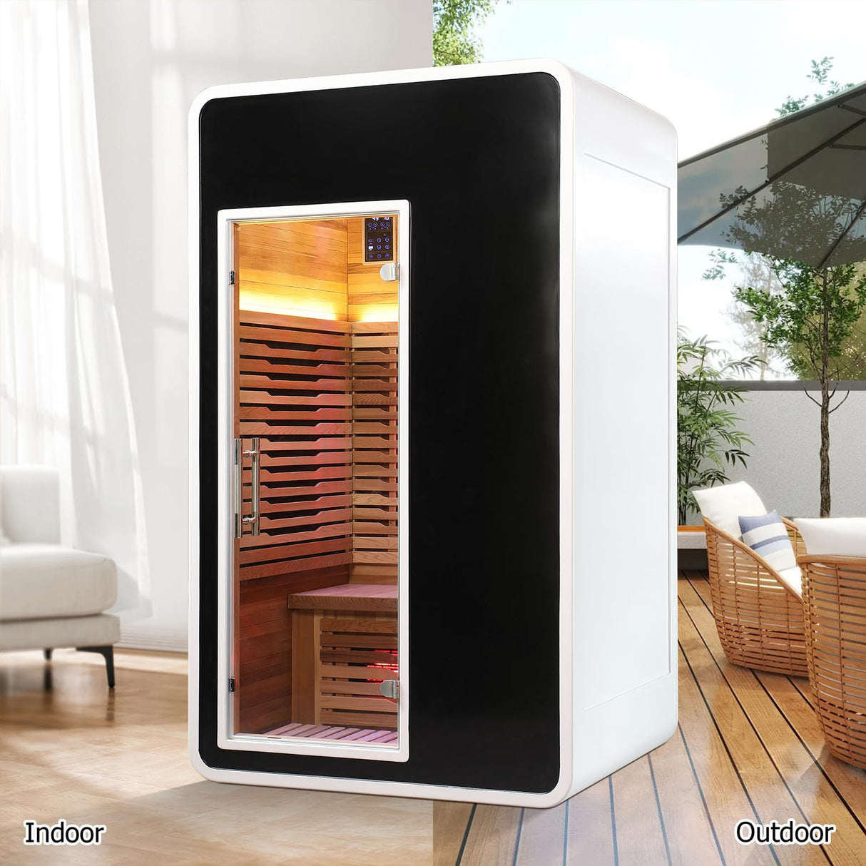 2 Person Infrared Sauna for Home,Canadian Cedar Outdoor Wooden Dry Sauna with Rapid Heating Tubes&Carbon Plate,LCD Control Panel and Tempered Glass Door (2-Person)