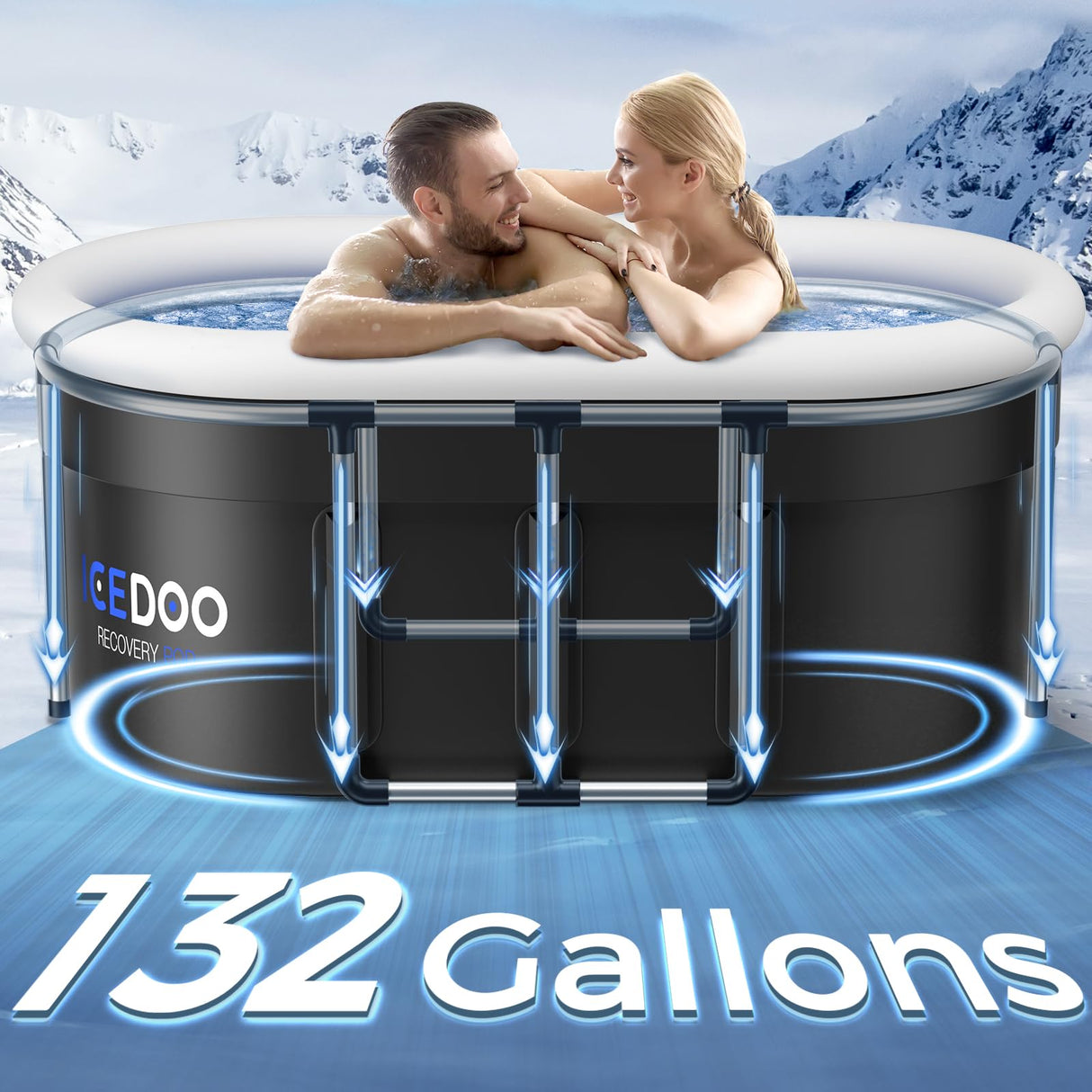 Upgraded 132-Gal Oval Ice Bath Tub with Air Ring, Portable Multi-Layered Cold Plunge Tub - Foldable & Inflatable, with Lid, for Athletes & Adults,Ideal for Home, Gym & Outdoor Use