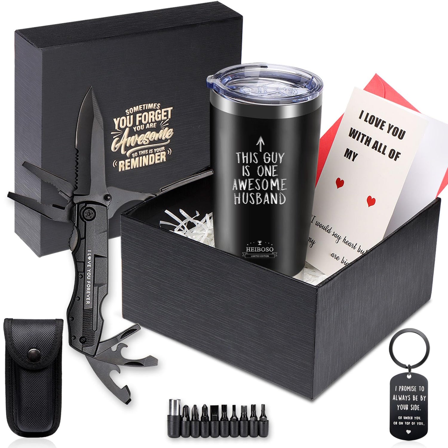 Gifts for Men - 6-in-1 Gift Set with Stainless Steel Tumbler,Multi-Tool Knife,LED Gloves & Tool Pen Keepsake Box | Last Minute Birthday, Father's Day Anniversary Box Gifts for Dad,Husband