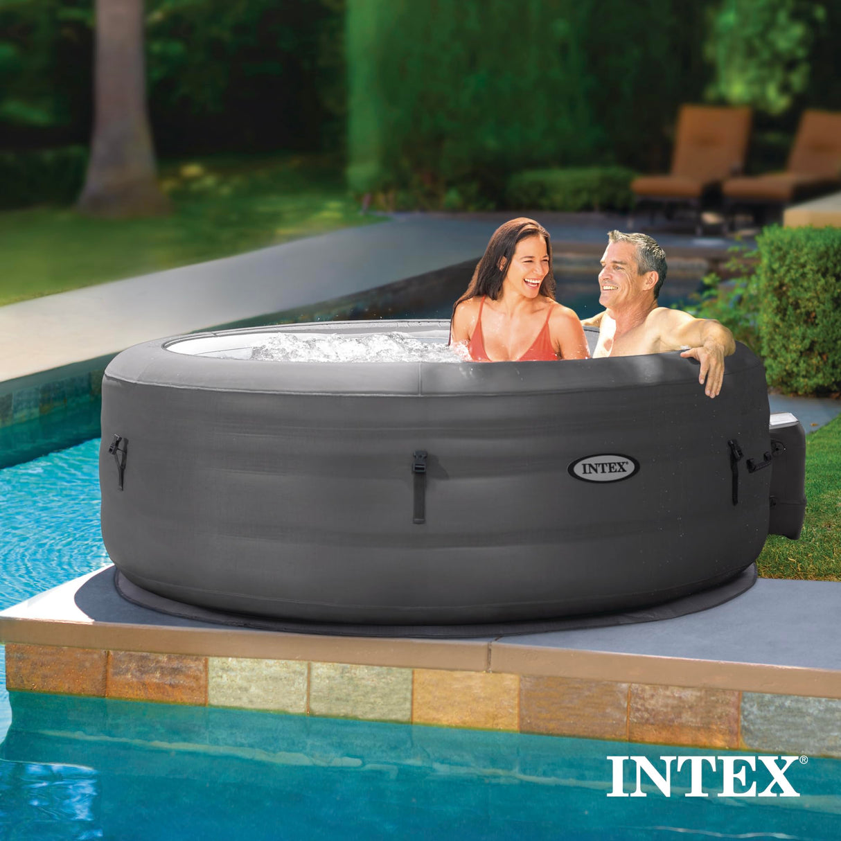 INTEX 28483E SimpleSpa Inflatable Hot Tub 4 Person Bubble Massage Spa: Includes Insulated Cover – Built-in QuickFill Inflation – Soothing Jets – 77" x 26"