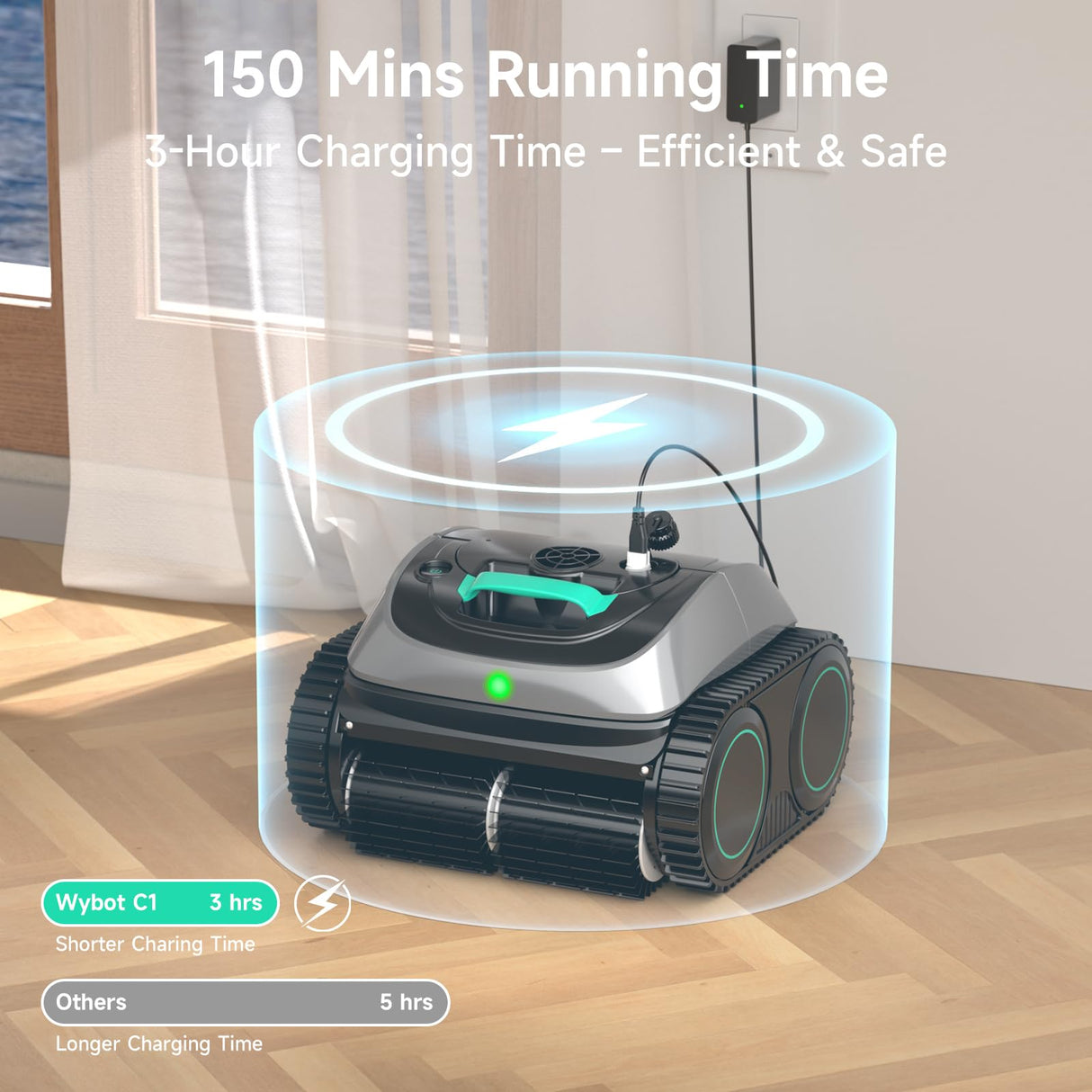 (2025 Upgrade) WYBOT OS7010C - C1 Pool Robot Vacuum, 4-in-1 Cordless Pool Cleaner 150min up to 1,614 Sq,ft, Smart APP Support, Auto Wall & Waterline Cleaning, WiFi & Bluetooth Connect