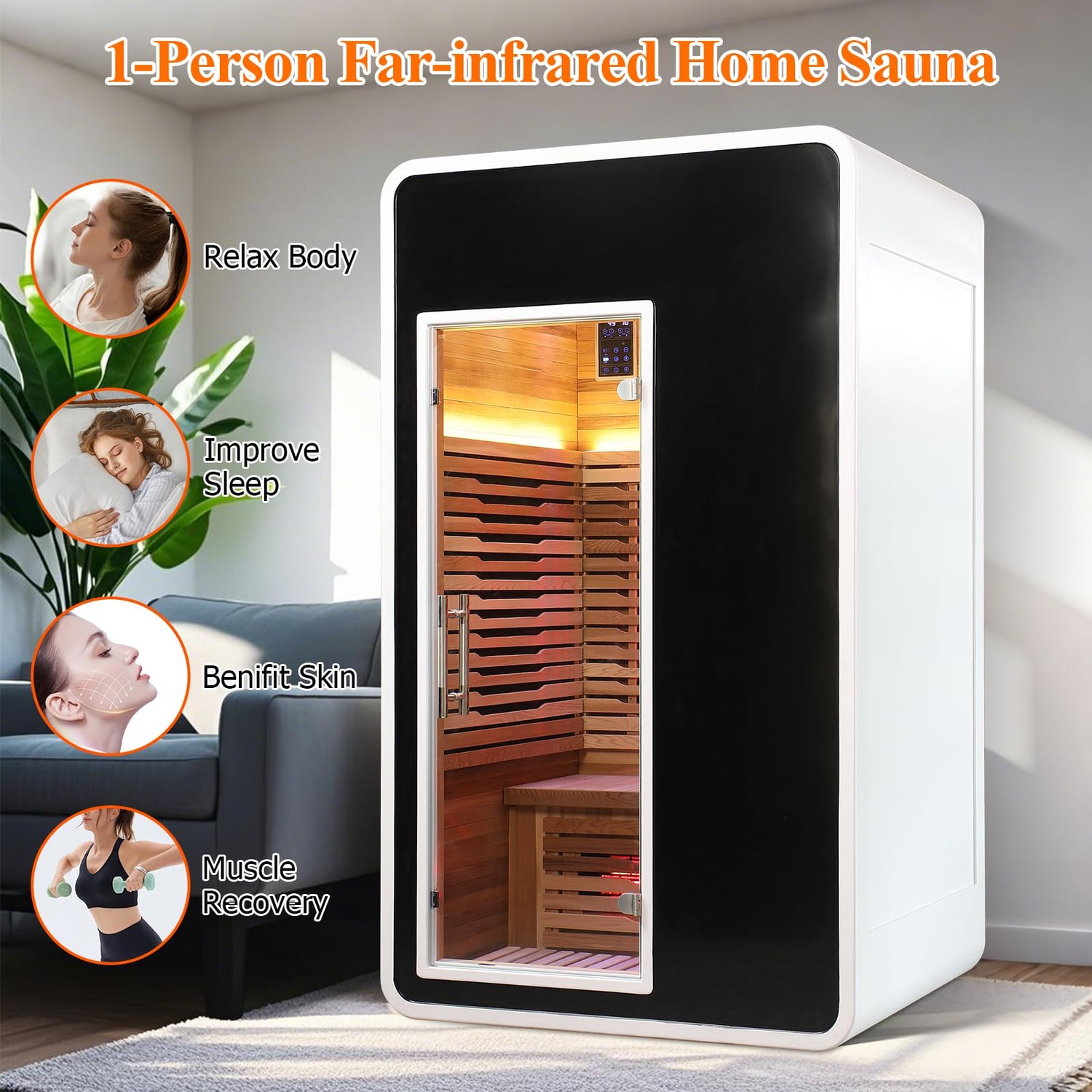 2 Person Infrared Sauna for Home,Canadian Cedar Outdoor Wooden Dry Sauna with Rapid Heating Tubes&Carbon Plate,LCD Control Panel and Tempered Glass Door (2-Person)