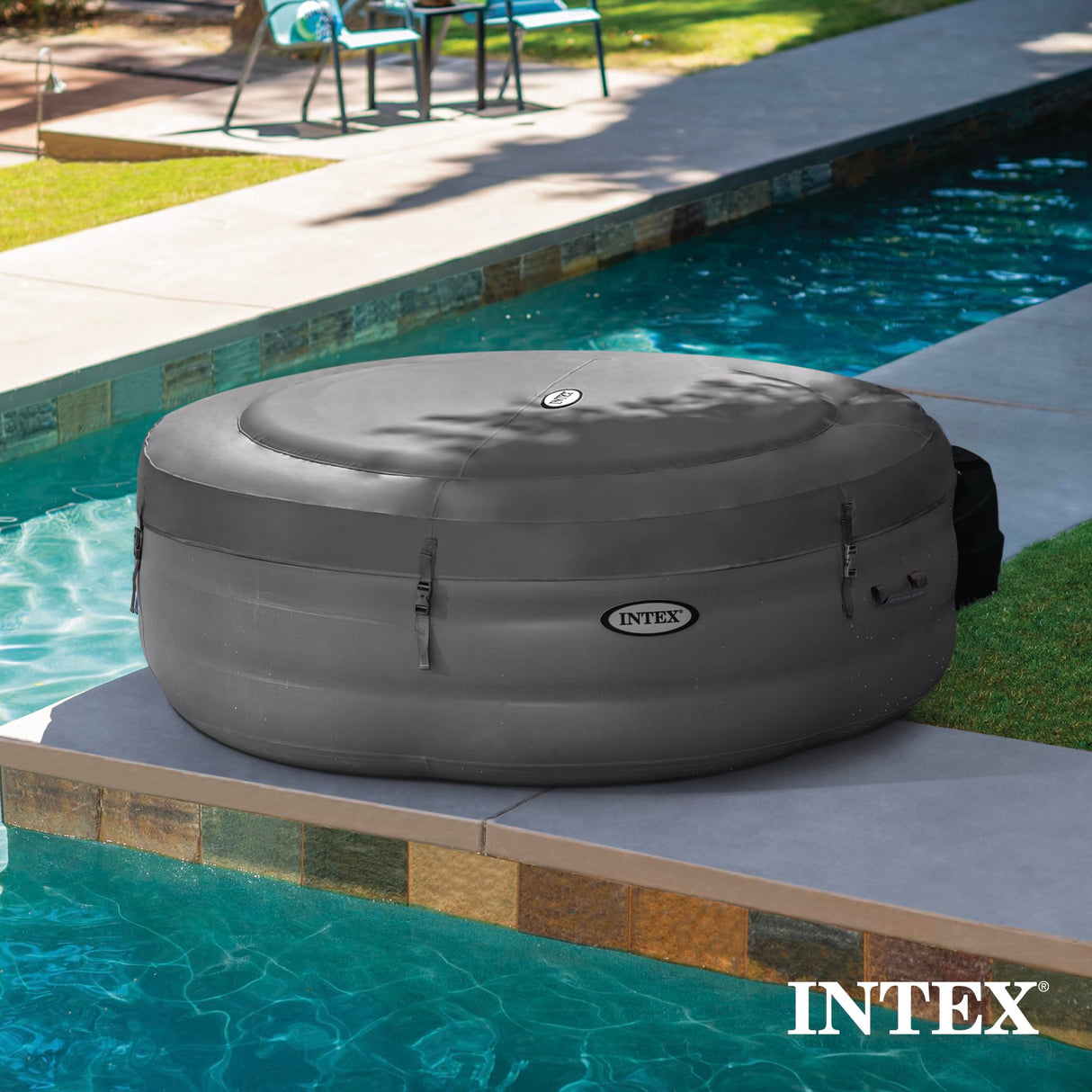 INTEX 28483E SimpleSpa Inflatable Hot Tub 4 Person Bubble Massage Spa: Includes Insulated Cover – Built-in QuickFill Inflation – Soothing Jets – 77" x 26"