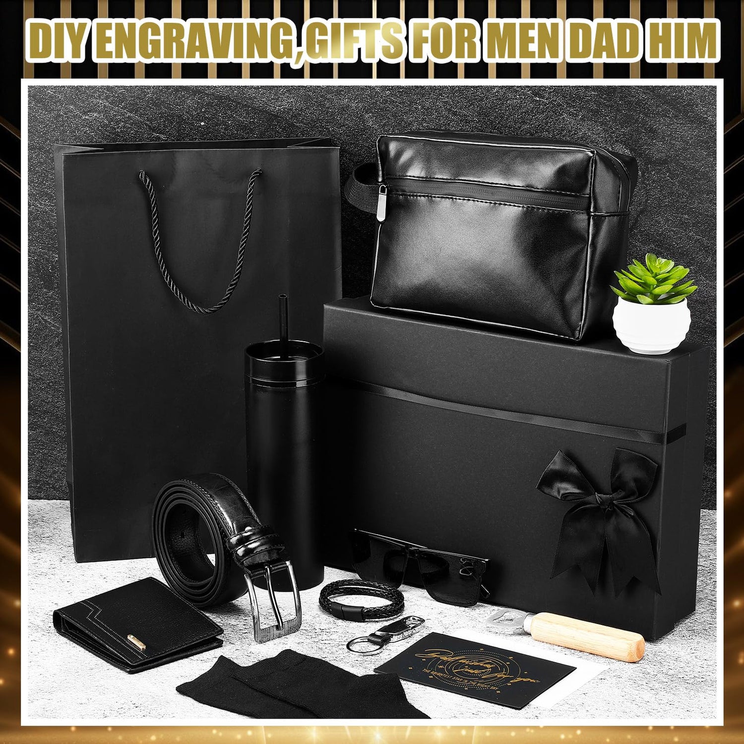 Skylety 13 Pcs Birthday Gifts Baskets for Men Gift for Men Birthday Gift Box 16 oz Tumblers Wallet Toiletry Bag Belt Sock Bottle Opener Bracelet Glasses Keychain for Dad Boyfriend Husband