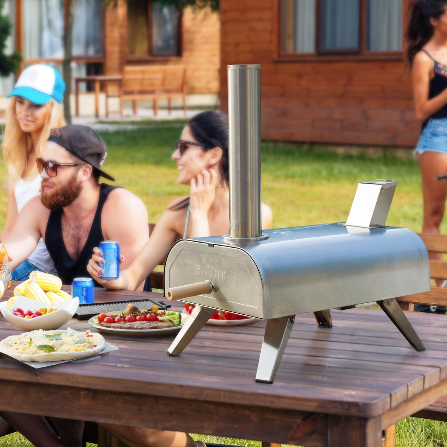 BIG HORN OUTDOORS 12" Multi-Fuel Pizza Oven, Portable Outdoor Pizza Oven, Wood Fired & Propane Gas, Pellet Pizza Maker with Pizza Stone
