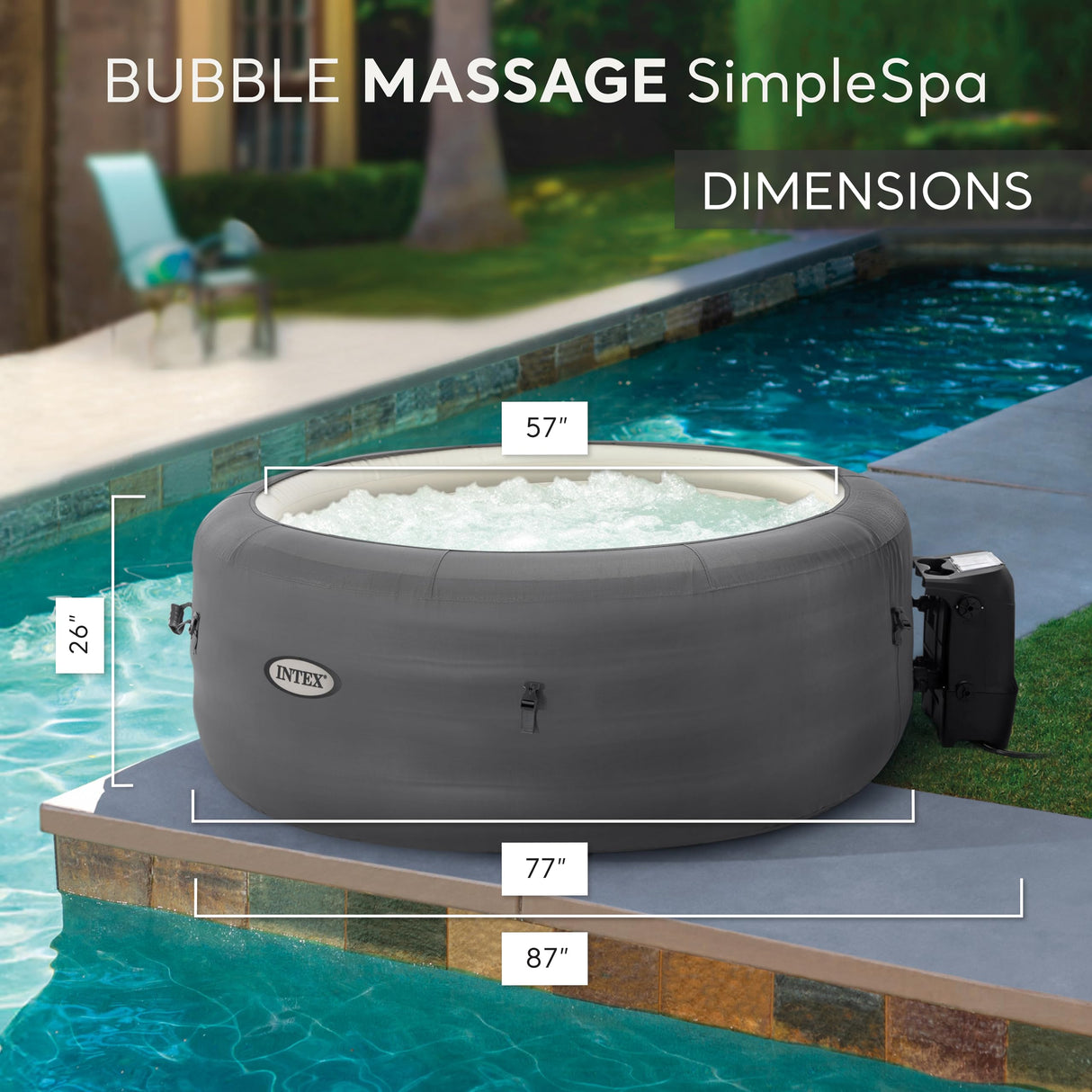 INTEX 28483E SimpleSpa Inflatable Hot Tub 4 Person Bubble Massage Spa: Includes Insulated Cover – Built-in QuickFill Inflation – Soothing Jets – 77" x 26"