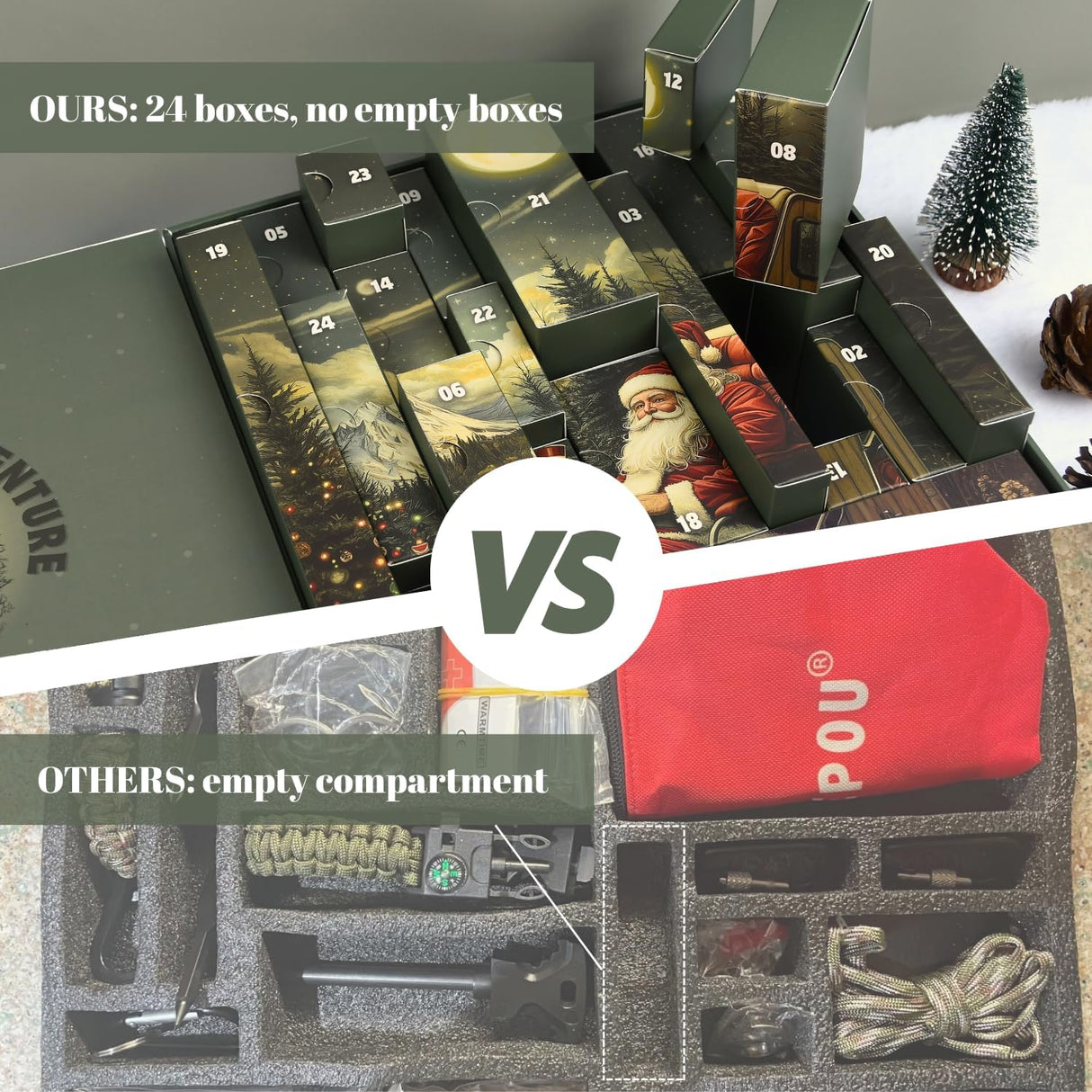 Survival Advent Calendar for Adult Men - Survival Kits Advent Calendar 2025 for Teen 24 Days Christmas Countdown - Xmas Surprise Gifts for Outdoor Adventure