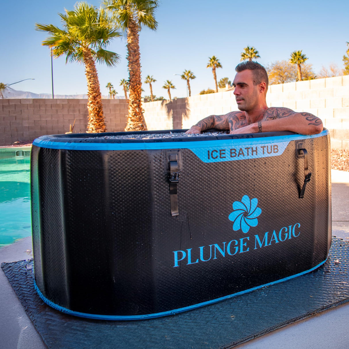 Ultimate Cold Plunge Tub Inflatable Ice Bath Tub With Cover for Athletes Portable & XXL Size Black, Water Chiller Compatible (Black-Elongated)