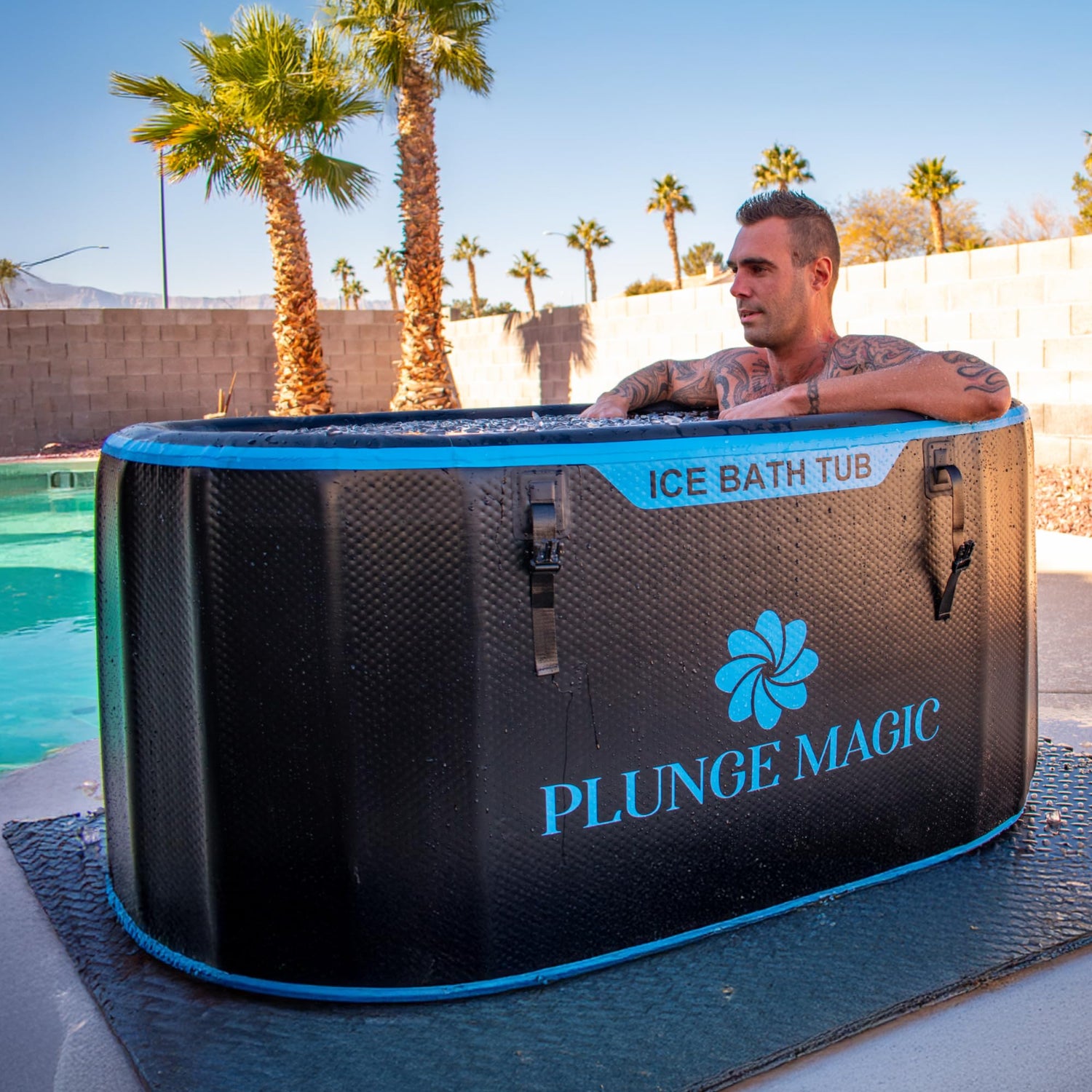 Ultimate Cold Plunge Tub Inflatable Ice Bath Tub With Cover for Athletes Portable & XXL Size Black, Water Chiller Compatible (Black-Elongated)