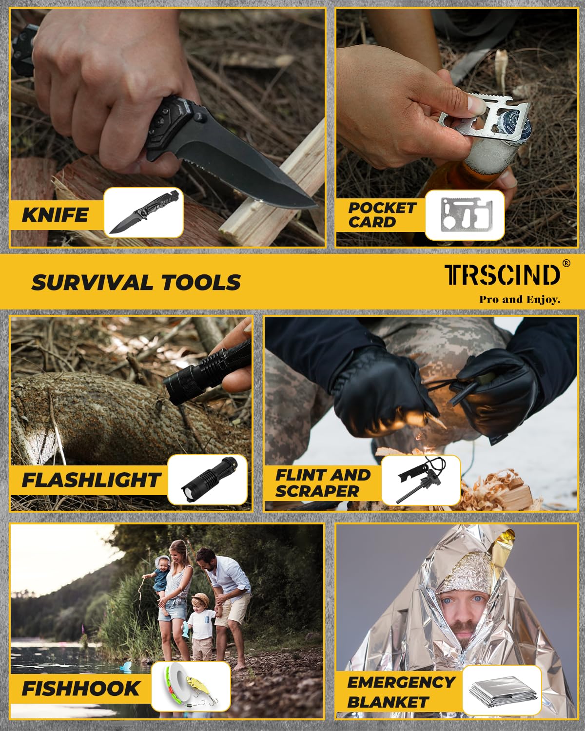 Gifts for Men Husband Dad Christmas, Survival Kit, Emergency Survival Gear and Equipment 14 in 1, Stocking Stuffers Birthday Gifts for Him Boyfriend, Hunting Fishing Camping Accessories, Cool Gadget