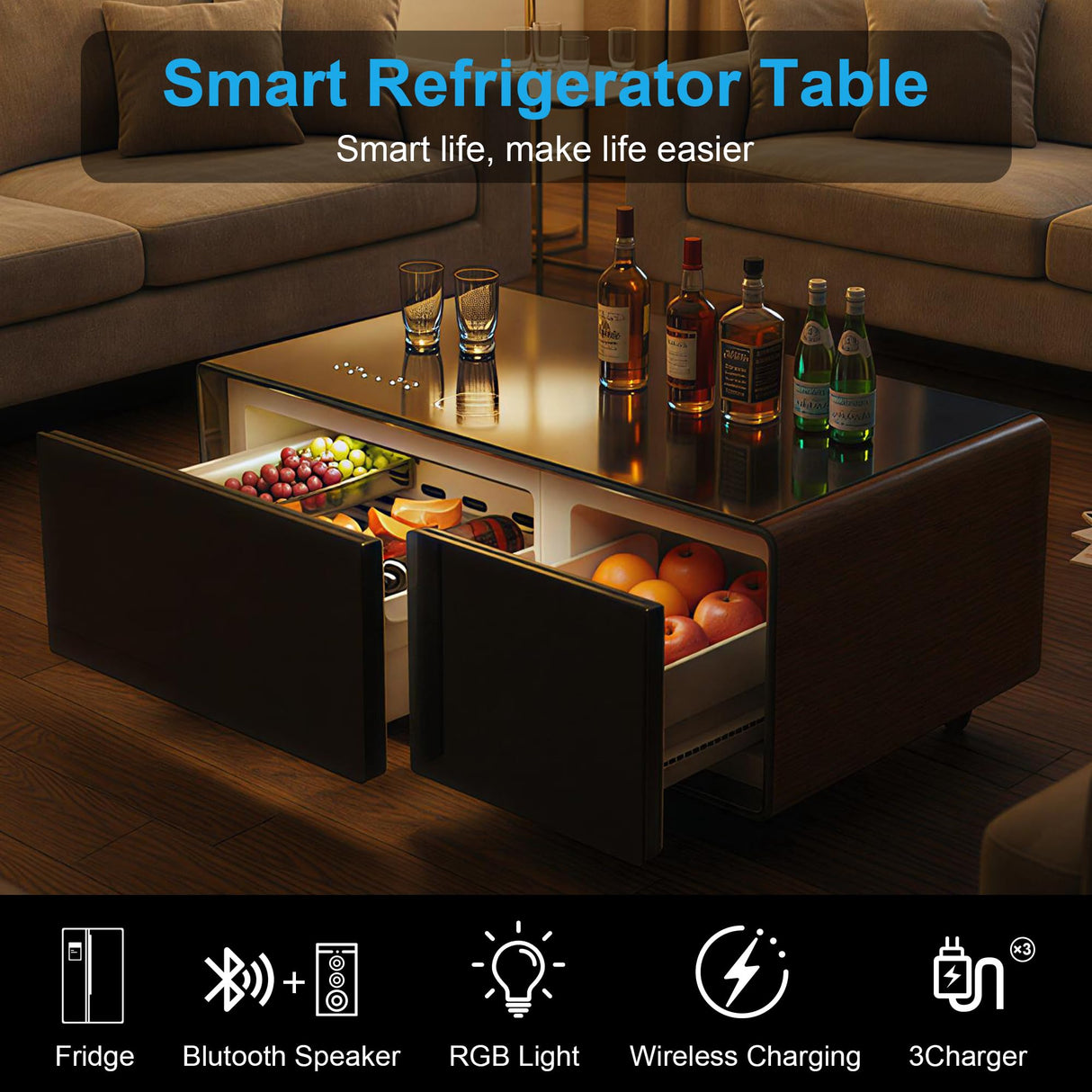 Smart Coffee Table with Built-In Fridge