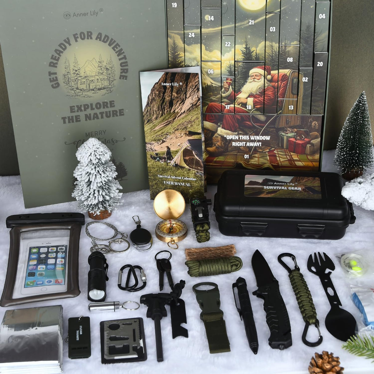 Survival Advent Calendar for Adult Men - Survival Kits Advent Calendar 2025 for Teen 24 Days Christmas Countdown - Xmas Surprise Gifts for Outdoor Adventure