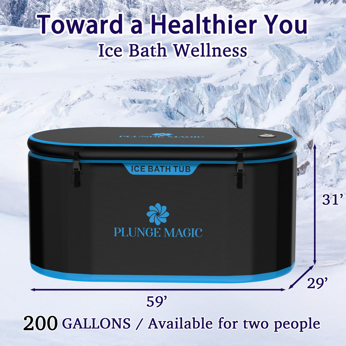 Ultimate Cold Plunge Tub Inflatable Ice Bath Tub With Cover for Athletes Portable & XXL Size Black, Water Chiller Compatible (Black-Elongated)
