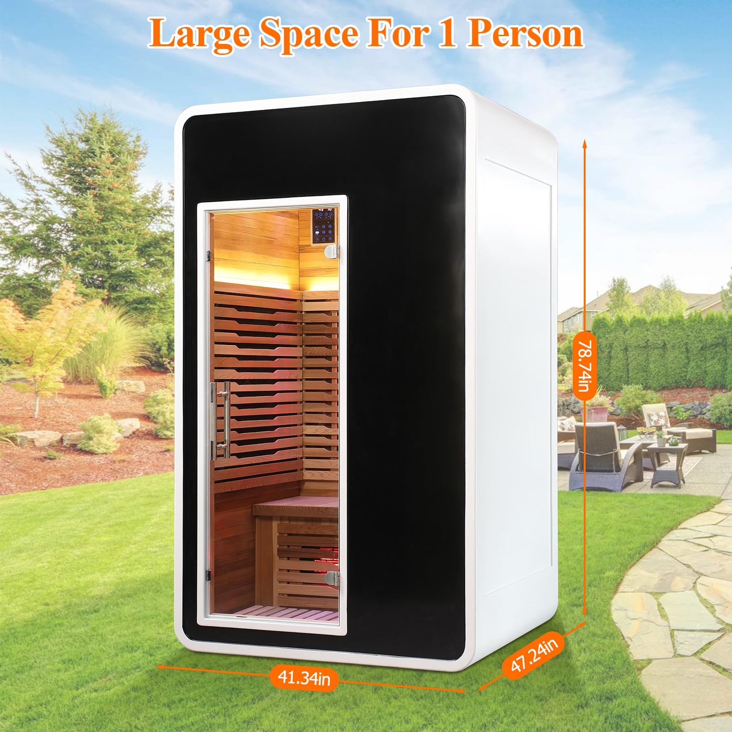 2 Person Infrared Sauna for Home,Canadian Cedar Outdoor Wooden Dry Sauna with Rapid Heating Tubes&Carbon Plate,LCD Control Panel and Tempered Glass Door (2-Person)